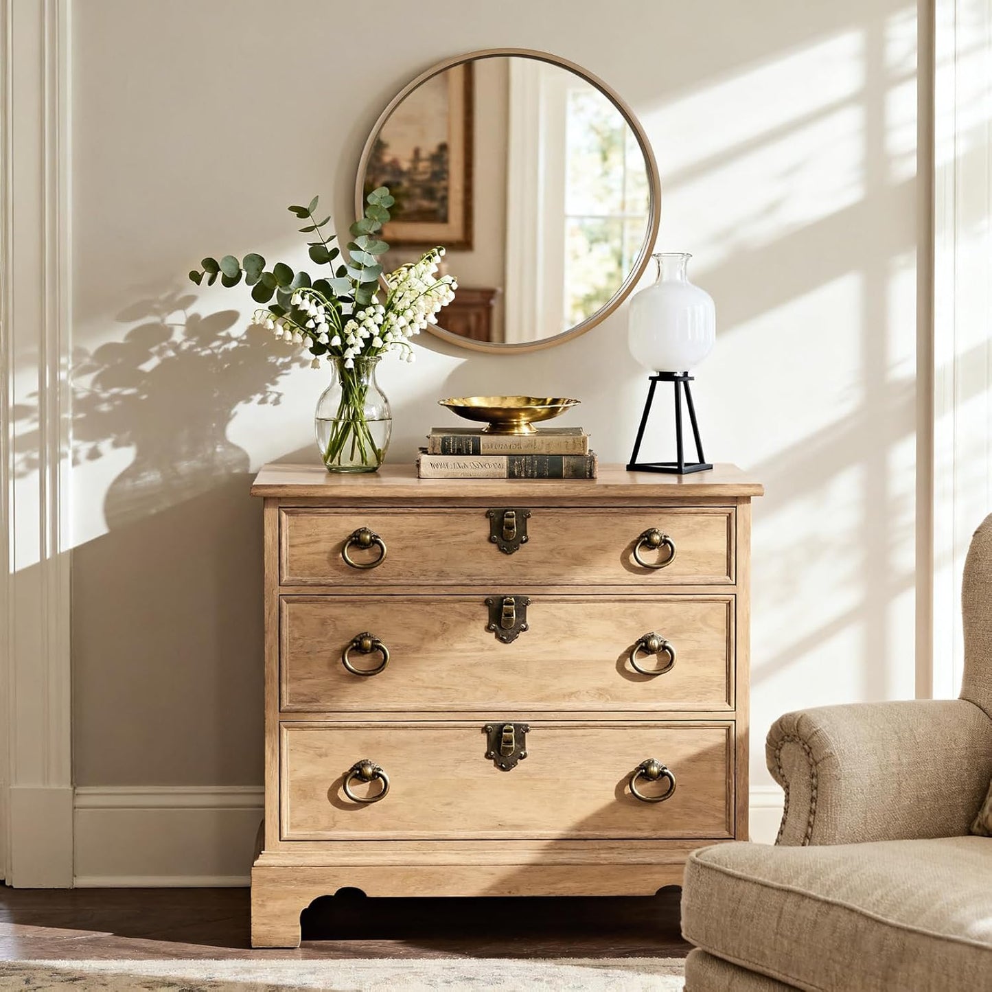 HOMECOOKIN Round Wood Mirror 24 inch Circle Wall Mirror for Bathroom, Vanity, Entryway, Living Room Decor, Natural Wood Accent Mirror