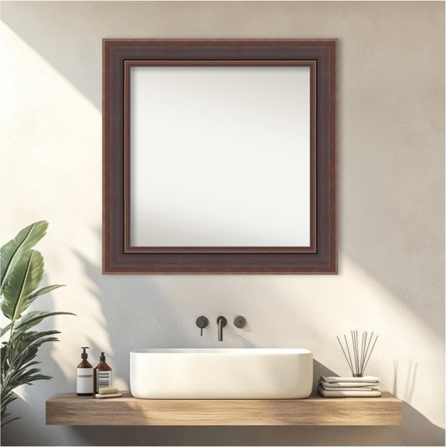 Amanti Art Brown Bathroom Mirror for Over Sink, 34x34 Moab Brown Bronze Square Vanity Mirror, Large Modern Contemporary Frame, Hangs Horizonally and Vertically, Bathroom Wall Decor, Non-Beveled Edge