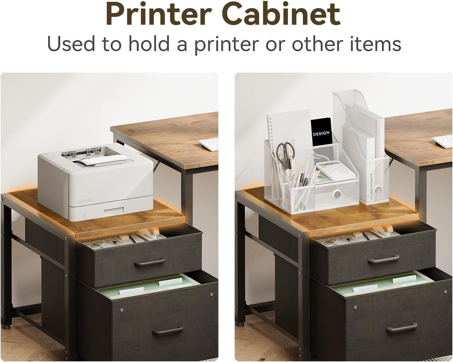 Casaottima L Shaped Desk with Drawers & File Cabinet, Reversible Computer Desk with Storage Shelves & CPU Stand, Corner Desk with Power Outlets, L Desk for Home Office, Rustic Brown