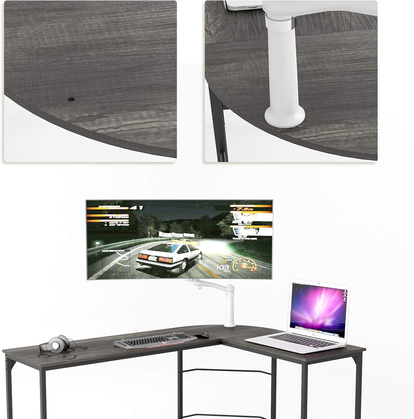Teraves Reversible L Shaped Desk, 57.9" Gaming Computer Desk, Modern Corner Desks for Home Office Study, Space Saver Workstation Desk, Easy Assembly, Wooden