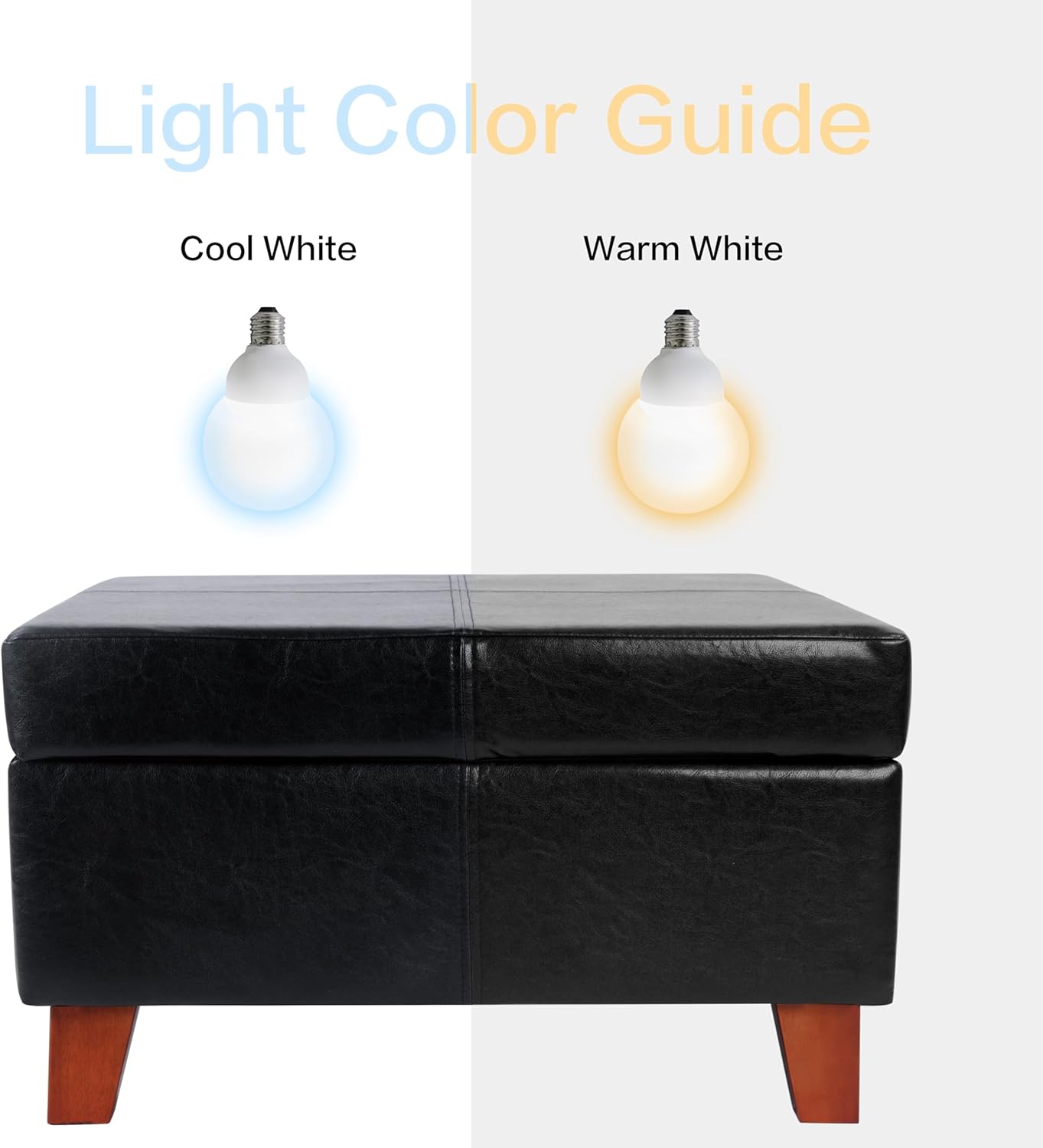 Homepop Home Decor |K2380-E169 | Luxury Large Faux Leather Square Storage Ottoman | Ottoman with Storage for Living Room & Bedroom, Black