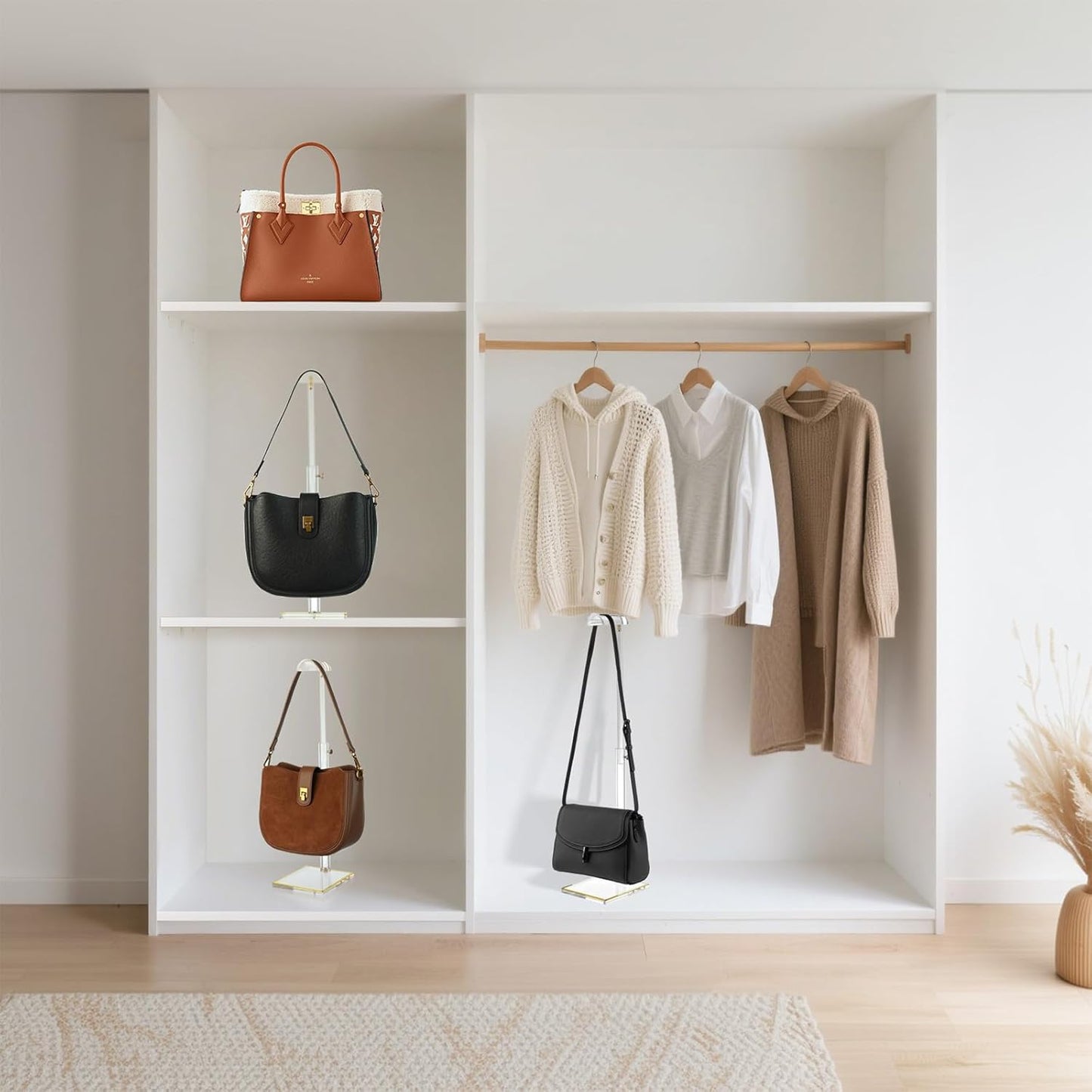 Acrylic Purse Stands for Display, 3 Pack 14" to 24"Adjustable Height Clear Purse Holder Stand, Counter Bags Hanging Organizer Handbag Rack for Closet Retail Vendor Commercial Store