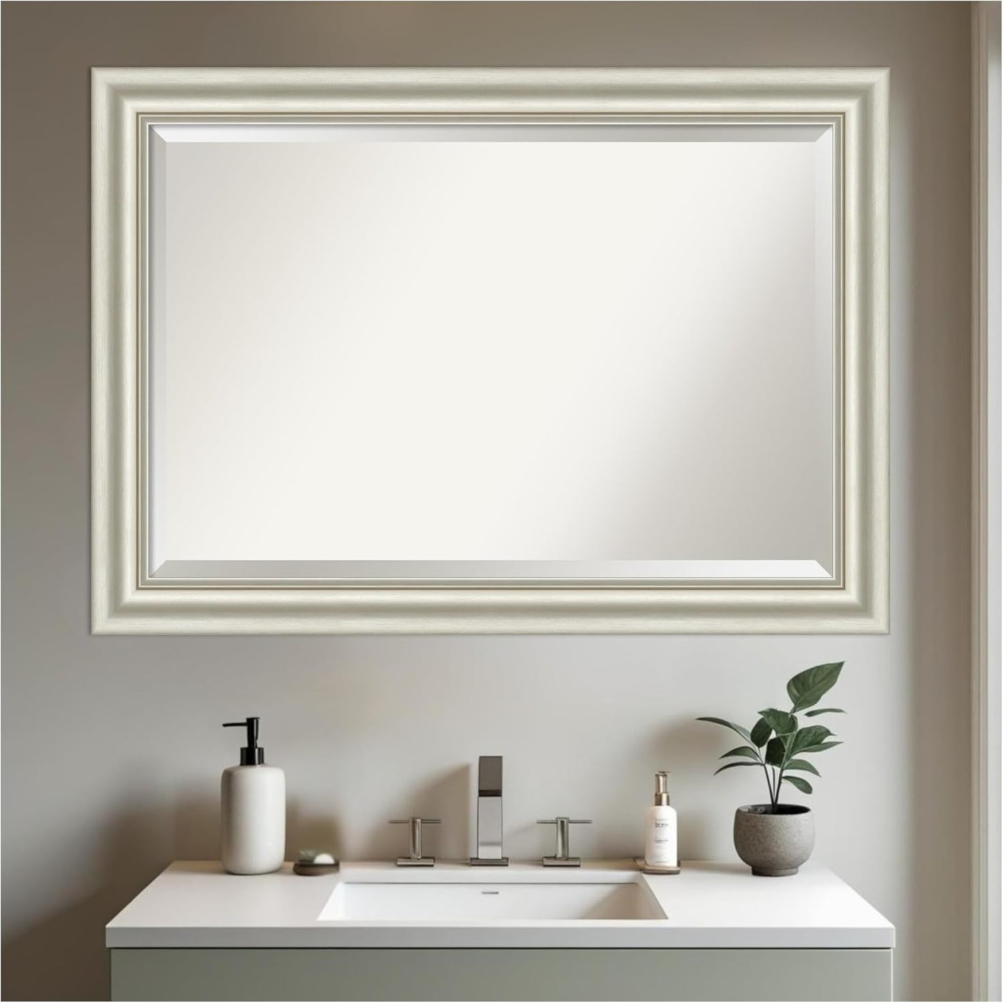 Amanti Art Bathroom Mirror for Over Sink, 30x42 Sophia Silver Rectangle Vanity Mirror, Large Traditional Frame, Hangs Horizonally and Vertically, Bathroom Wall Decor, Beveled Edge