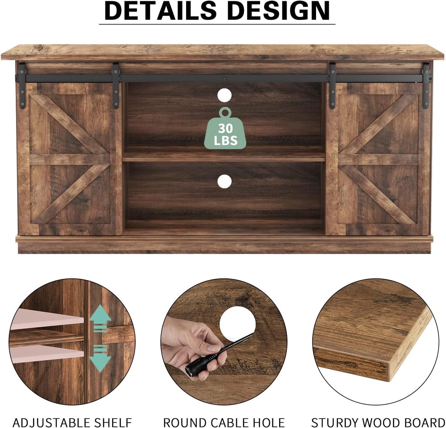 YESHOMY TV Stand for Televisions up to 65 Inches, with Sliding Barn Doors and Storage Cabinets, Console Table and Media Furniture for Living Room, 58 Inch, Barnwood