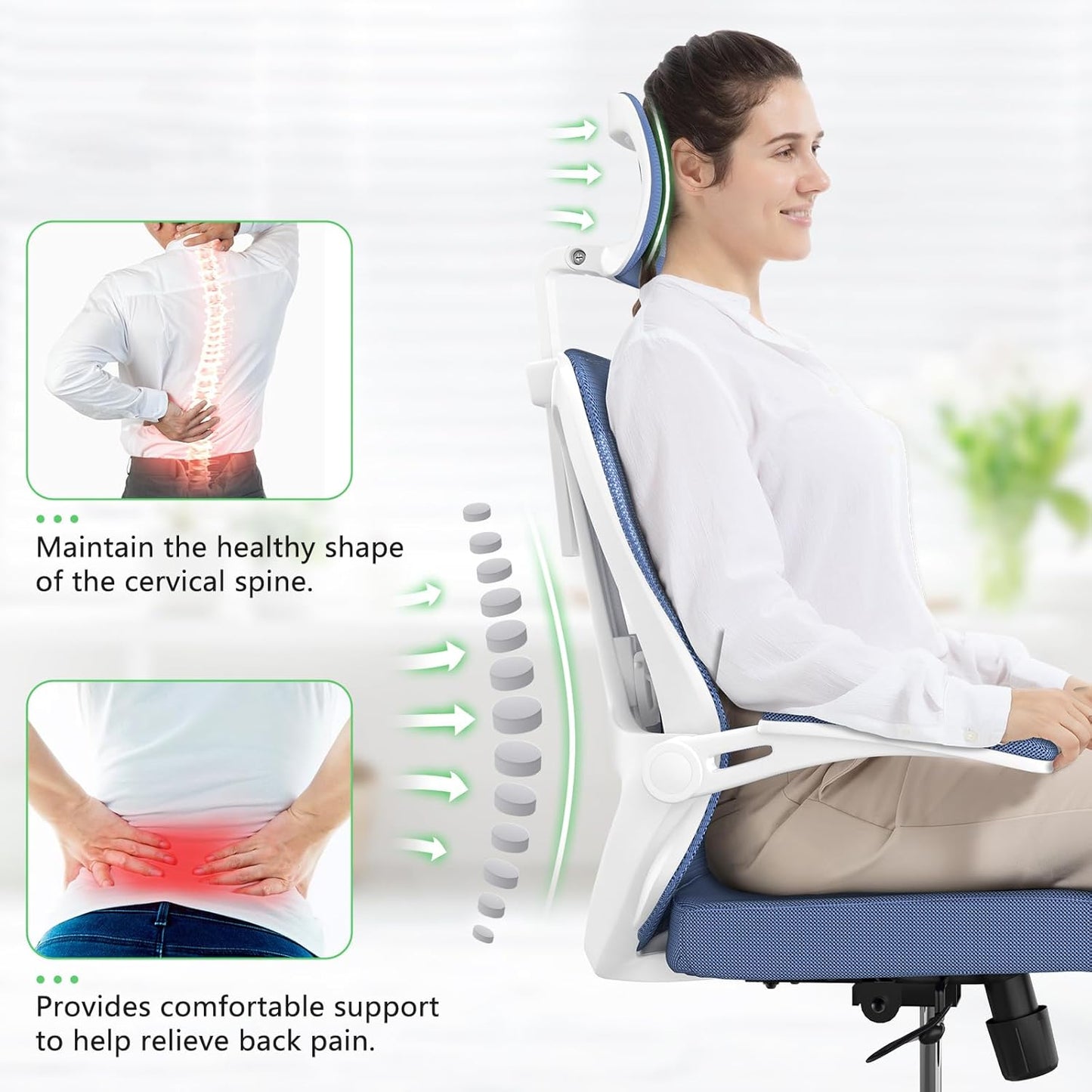 Home Office Chair,Ergonomic Big and Tall Office Desk Chair with Flip-up Arms/Headrest/Adjustable Lumbar Support/Tilt Function/450 lbs Heavy Duty Office Chair-Mesh (Blue)