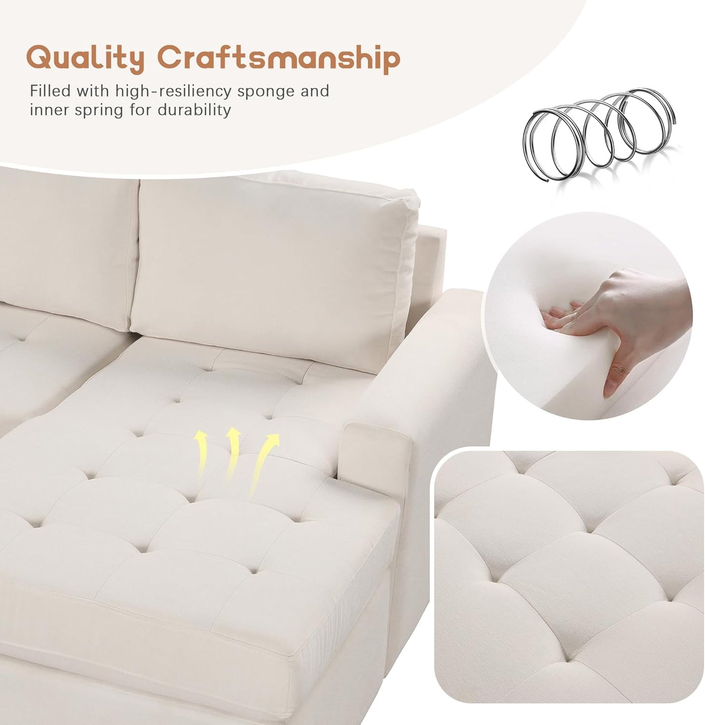 108.3 Inch Modular Sectional Sleeper Sofa with Pull-Out Bed and Lounge Chair, U-Shaped Combination Corner Couch w/USB & Type-C Interfaces, for Living Room Bedroom Office, Beige