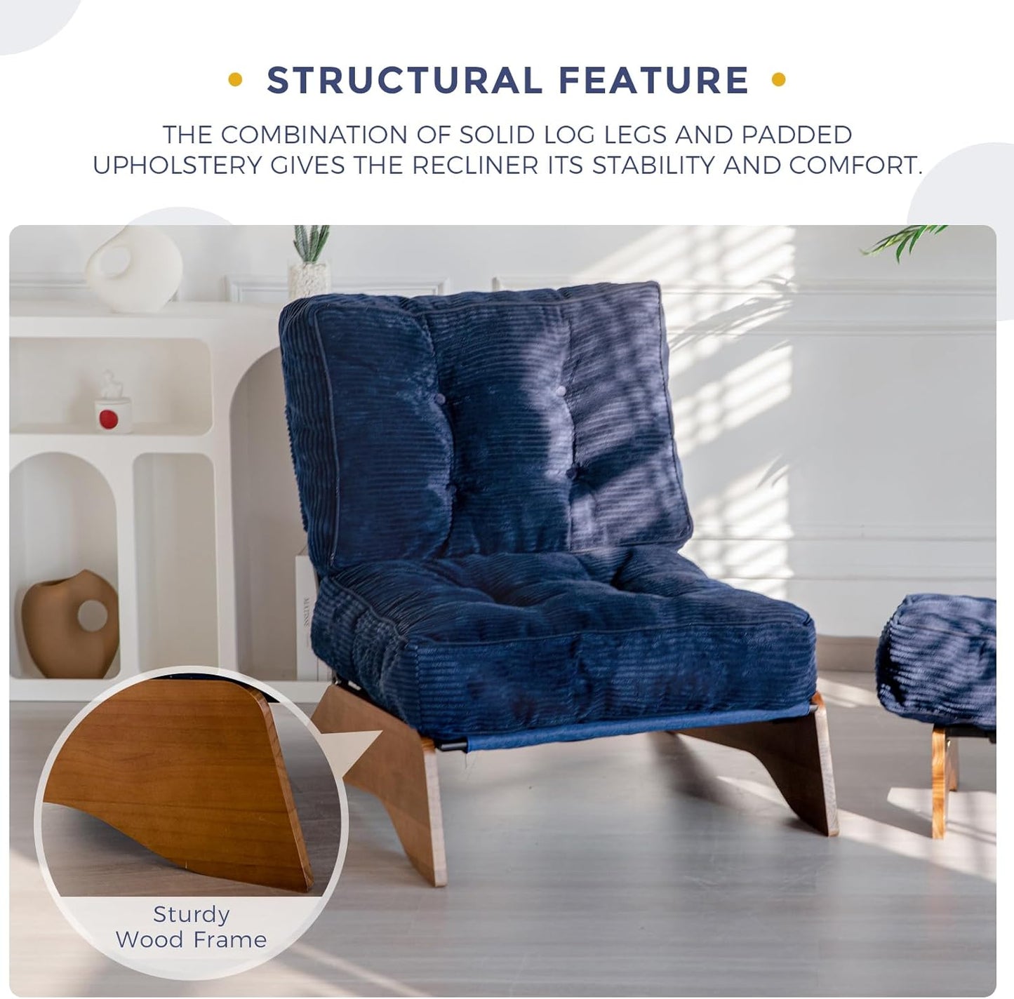 MAXYOYO Accent Chair with Ottoman Adjustable Backrest, Tufted Living Room Chair Upholstered Lounge Chair with Footrest Set, Modern Chair Cozy Reclining Chair for Reading Room, Navy