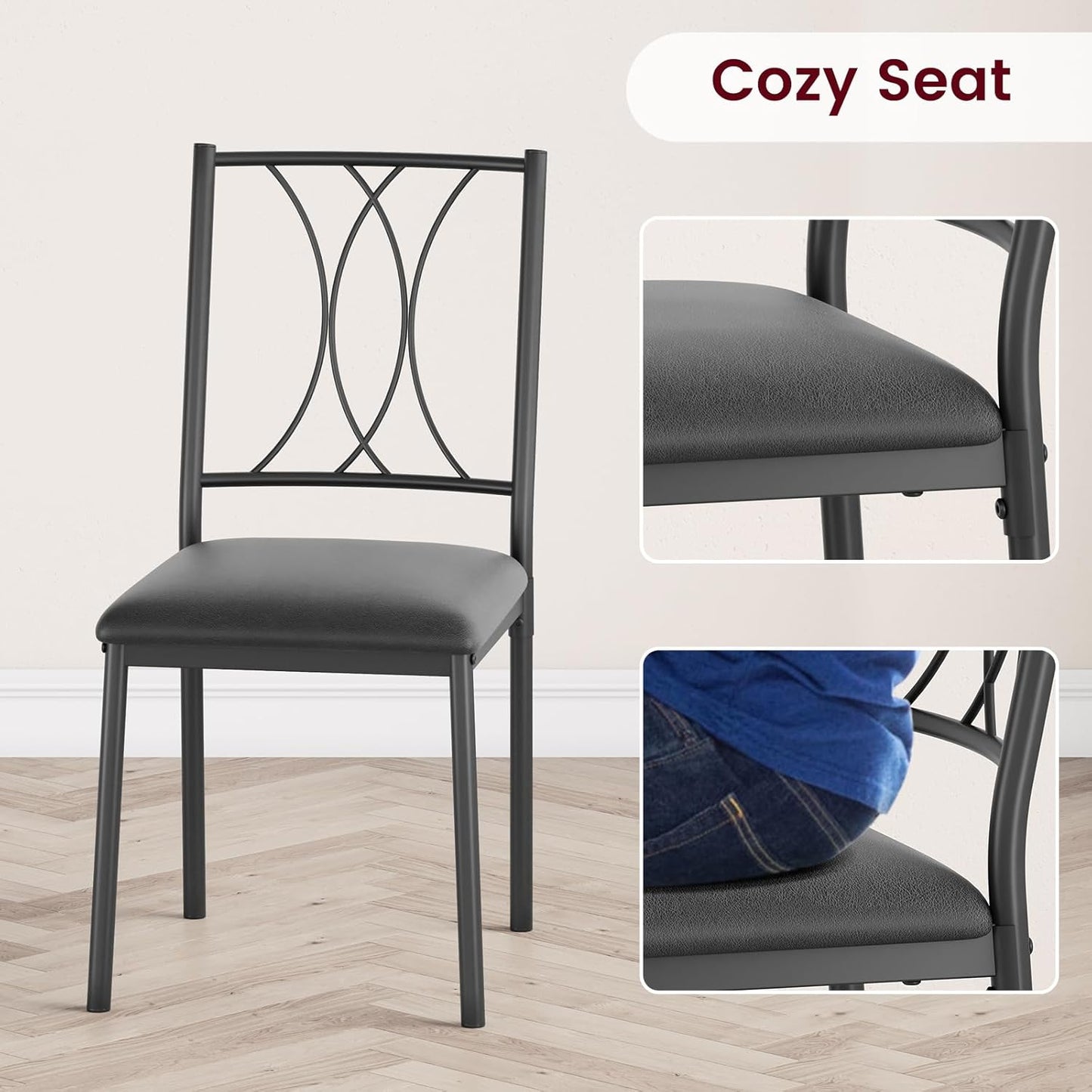 CABIHOME Dining Table Set, 5 Piece Rectangle Dining Kitche Table Set for 4 with 4 Upholstered Chairs, Dining Table Set for Small Space, Apartment, Retro Gray