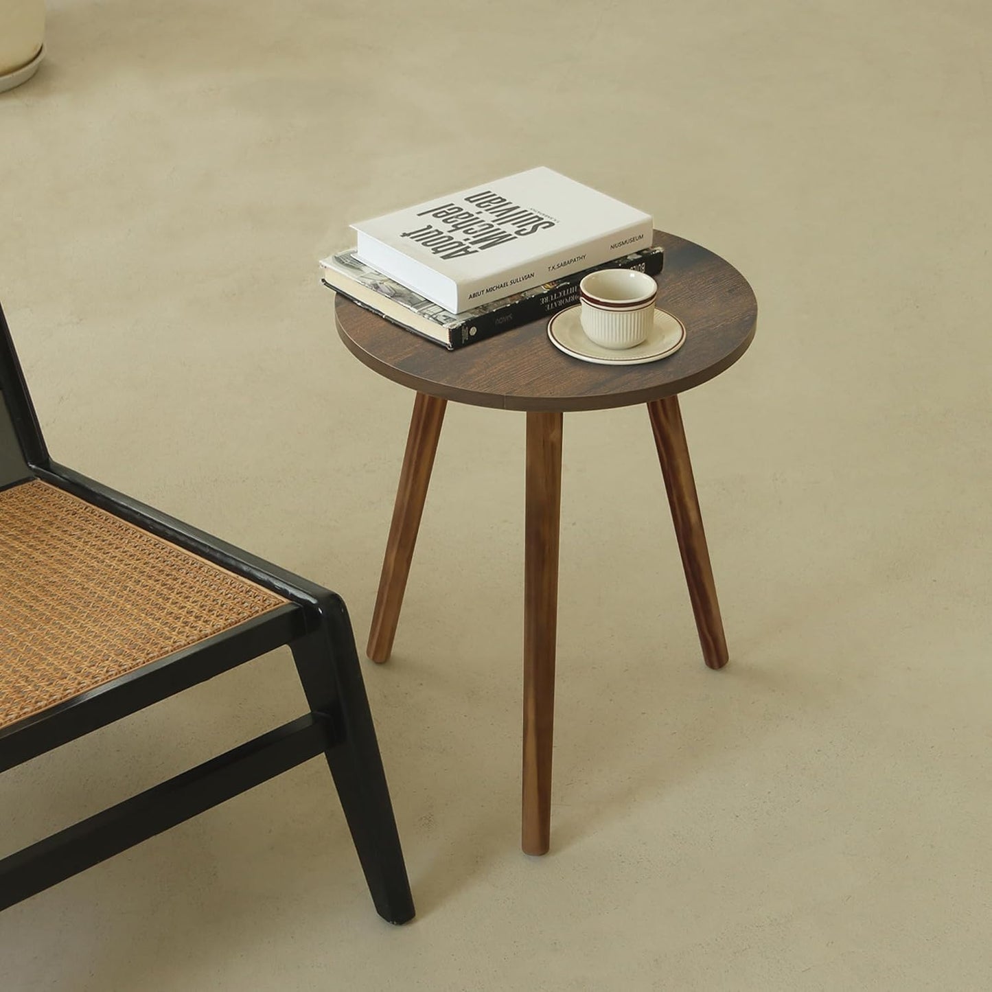 AWASEN Round Side Table, Small End Table for Living Room, Modern Wood Accent Coffee Side Table with Wood Legs for Small Space, Easy Assembly, Rustic Brown