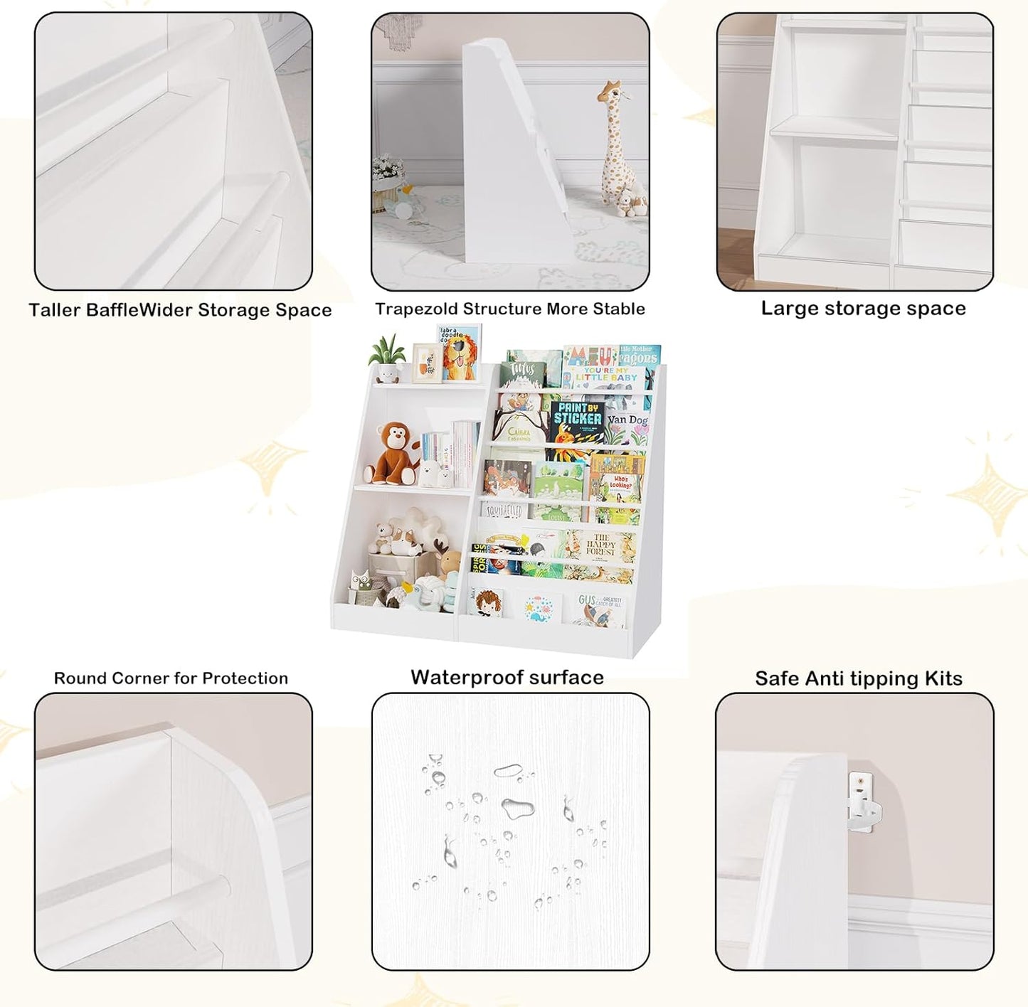 Lkeiyay Kids Bookshelf and Toy Storage,Nursery Bookshelf,Single-Sided Book Display with Storage,White