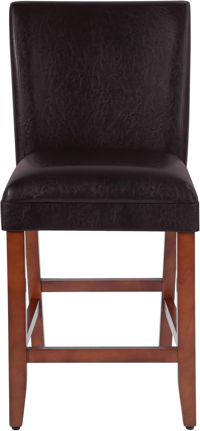 Homepop Home Decor | Classic Counter Height Bar Stools | Faux Leather 24 Inch Bar Stools | Decorative Home Furniture (Brown Faux)
