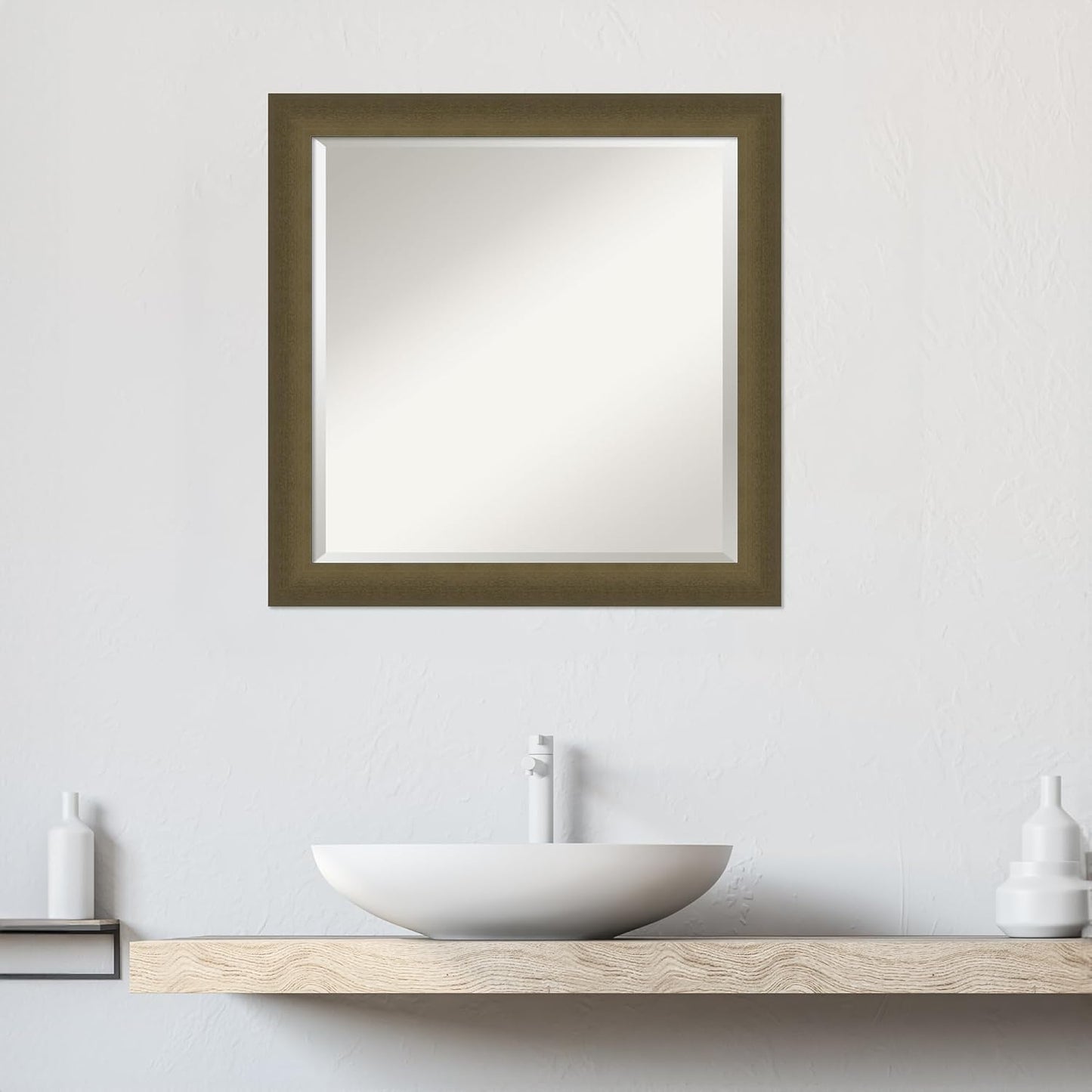 Amanti Art Bronze Bathroom Mirror for Over Sink, 24x24 Blaine Light Bronze Narrow Square Vanity Mirror, Medium Modern Contemporary Frame, Hangs Horizonally and Vertically, Bathroom Wall Decor, Beveled