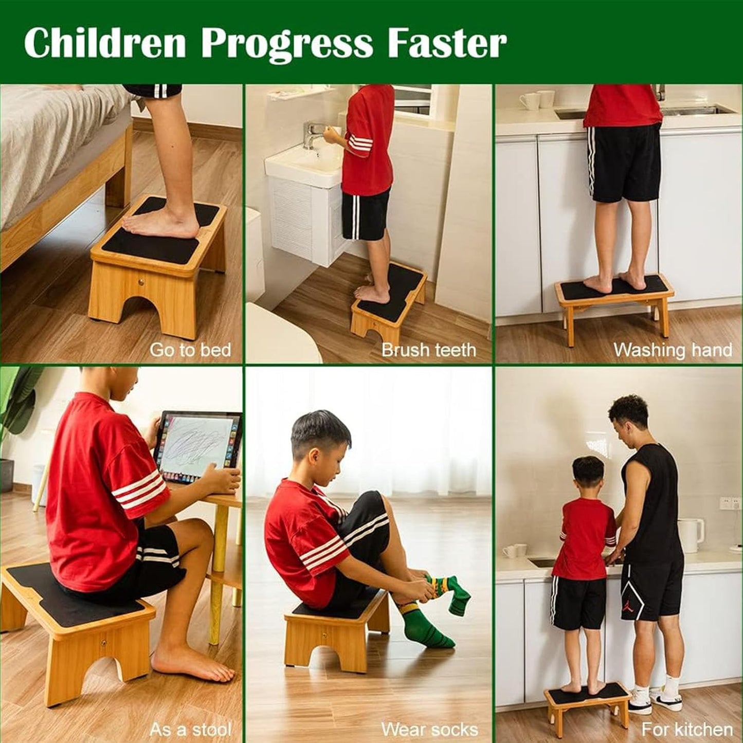 StrongTek Step Stool for Kids Adults, Portable Step Ladder with Non-Slip Surface, 7.5" One Step Stool for Bedroom, Bathroom, Wooden Bedside Step Stool for High Beds, 300lbs Capacity
