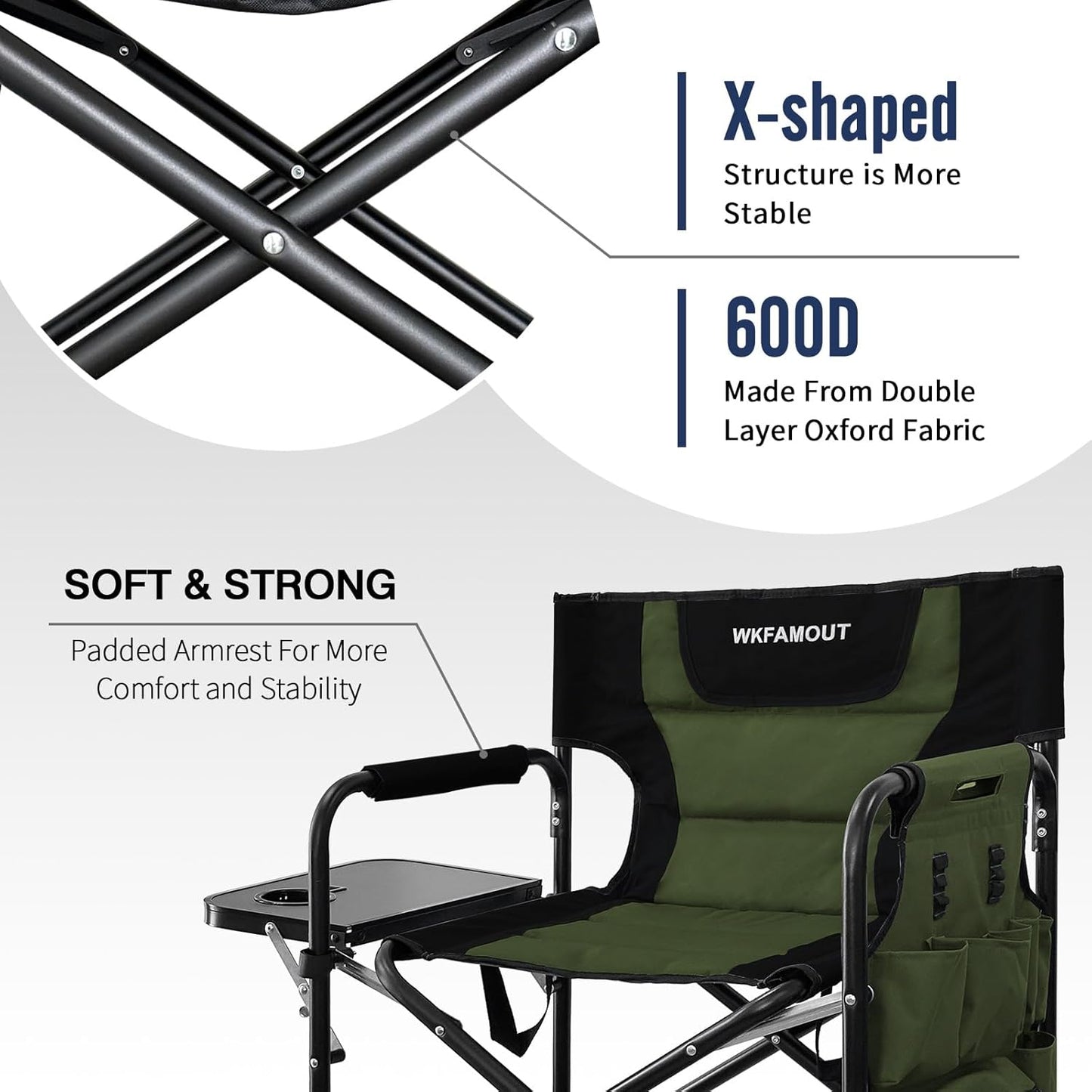 Tall Folding Directors Chair with Side Table 26.77" Seat Height Foldable Camping Chair Bar Stool for Makeup Artist Face Painting with Footrest and Storage Pocket Supports 350LBS