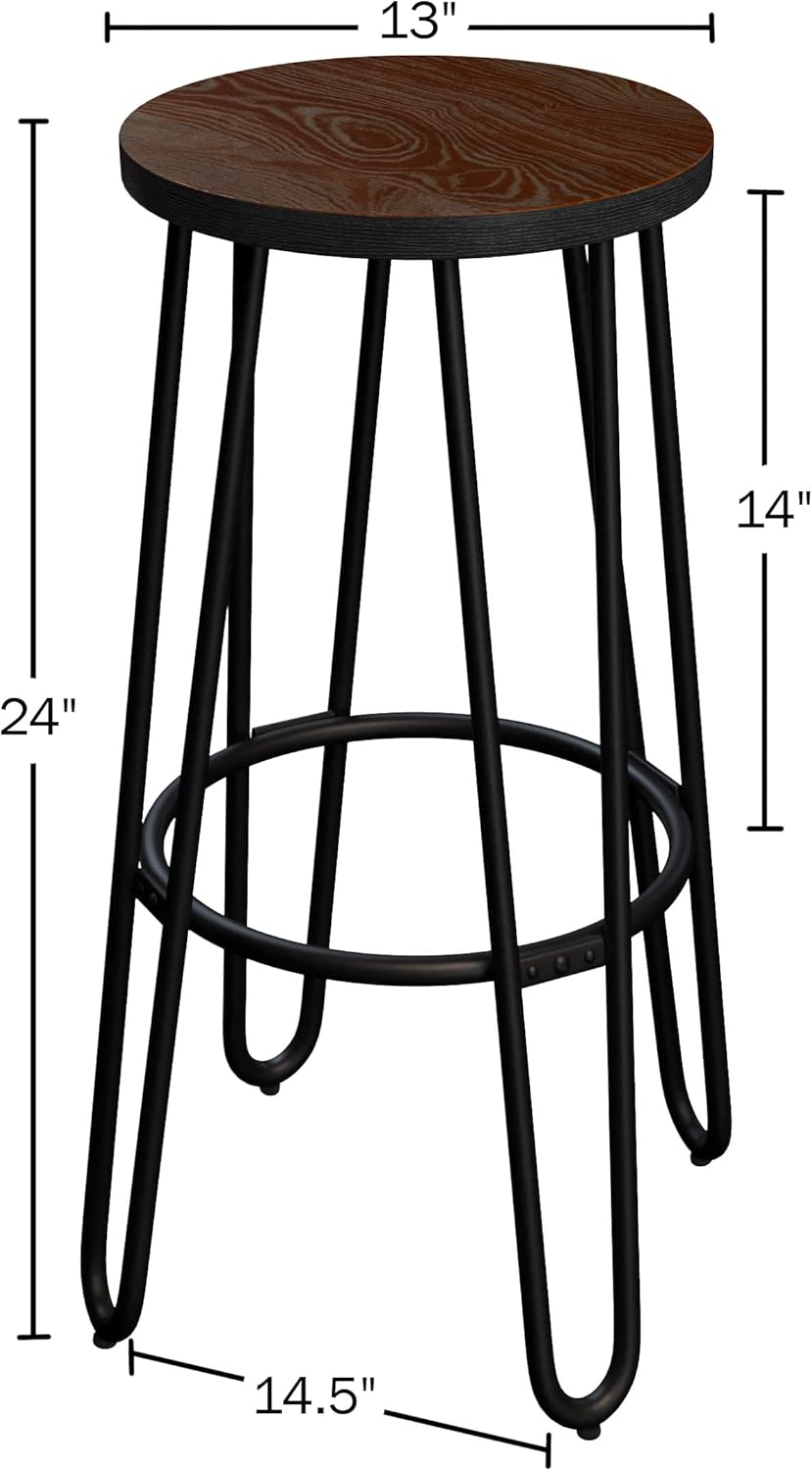 Lavish Home 24-Inch Bar Stools - Backless Barstools with Hairpin Legs, Wood Seat - Kitchen or Dining Room - Modern Farmhouse Barstools (Set of 4)
