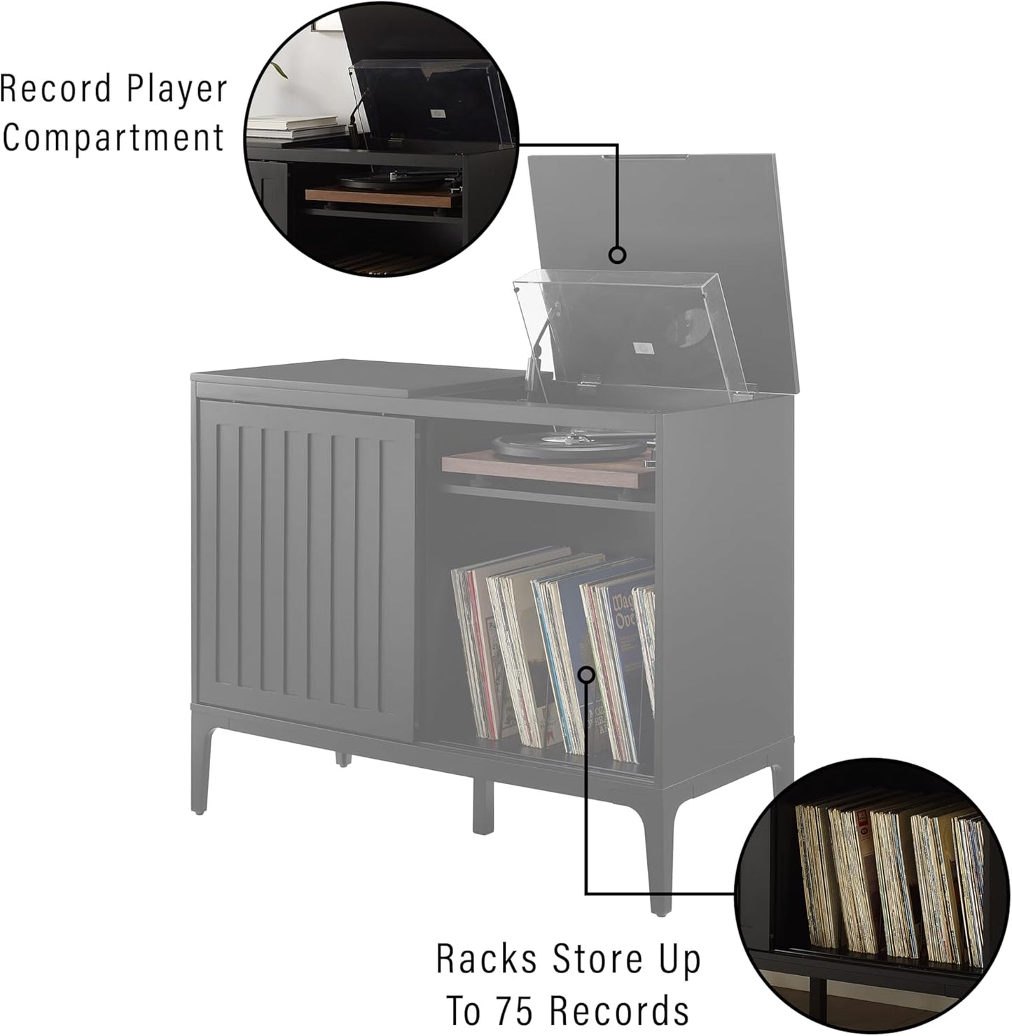 Crosley Furniture Asher Media Console and Record Player Stand with Storage for Vinyl Records, Matte Black