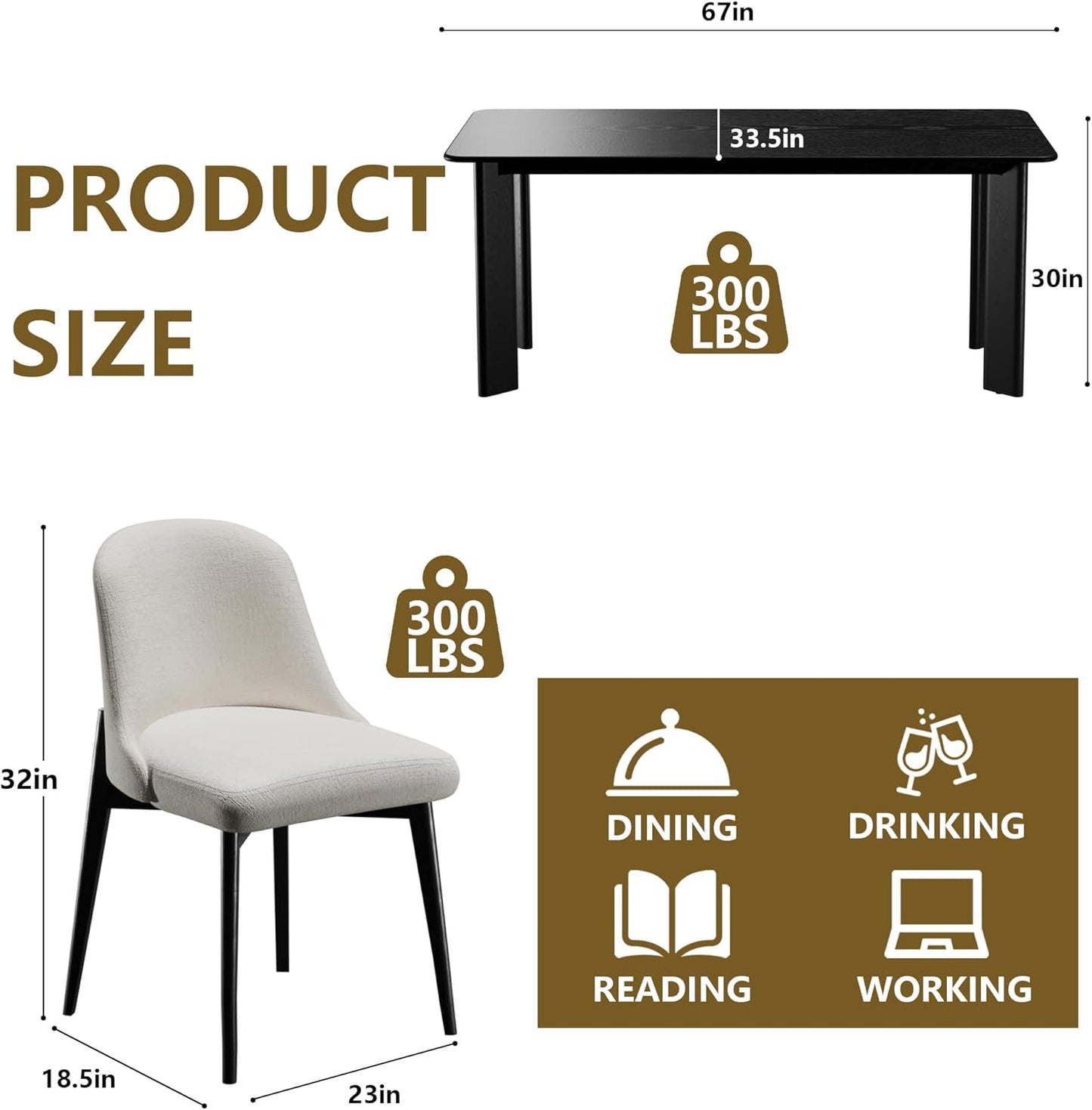 Casaphoria Wood Kitchen Table Set with 6 Chairs, 67" Rectangle Dining Kitchen Table & Chairs Set for 4-6, Modern Farmhouse Dining Table for Living Room, Easy Assembly, Black