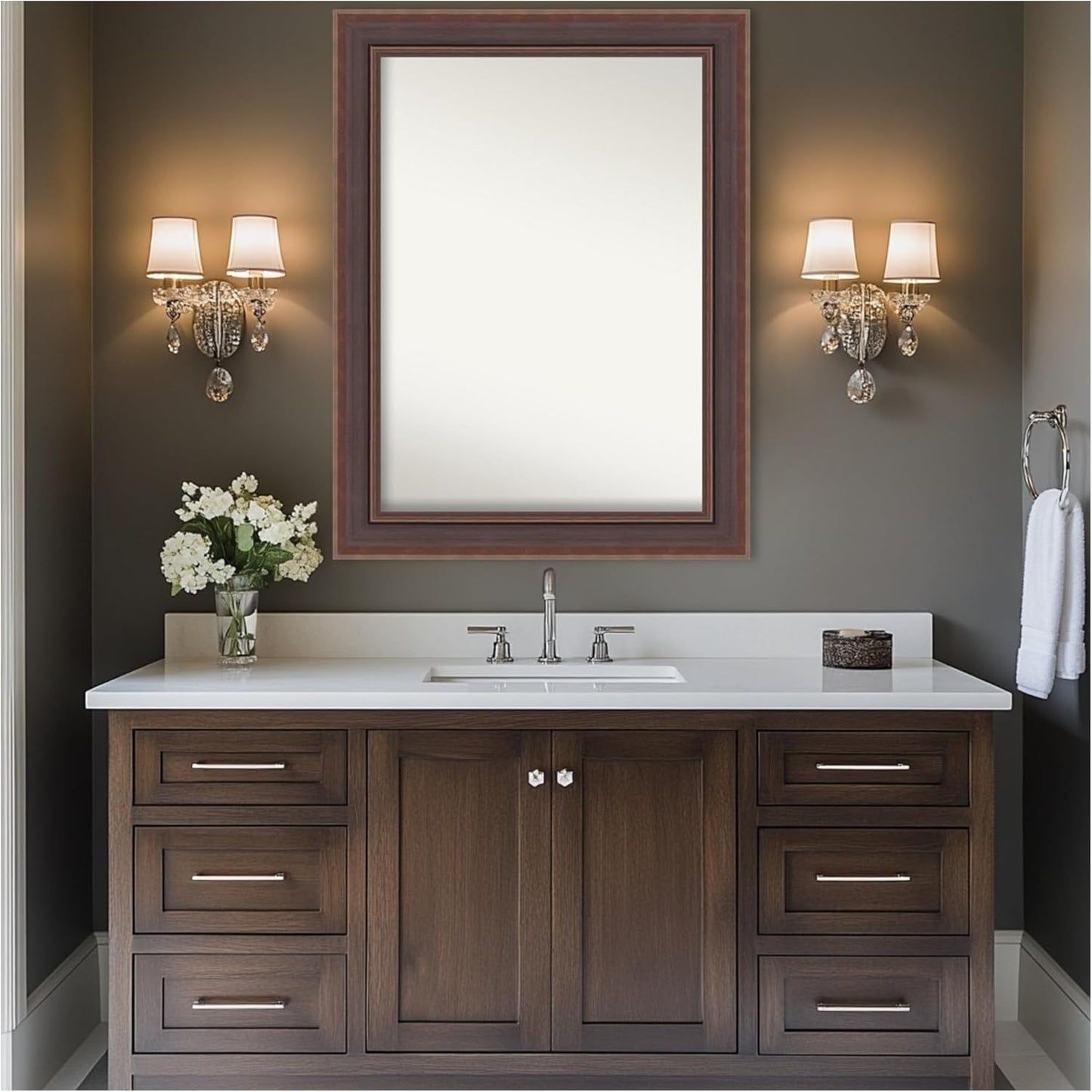 Amanti Art Brown Bathroom Mirror for Over Sink, 35x46 Moab Brown Bronze Rectangle Vanity Mirror, X-Large Modern Frame, Hangs Horizonally and Vertically, Bathroom Wall Decor, Non-Beveled Edge
