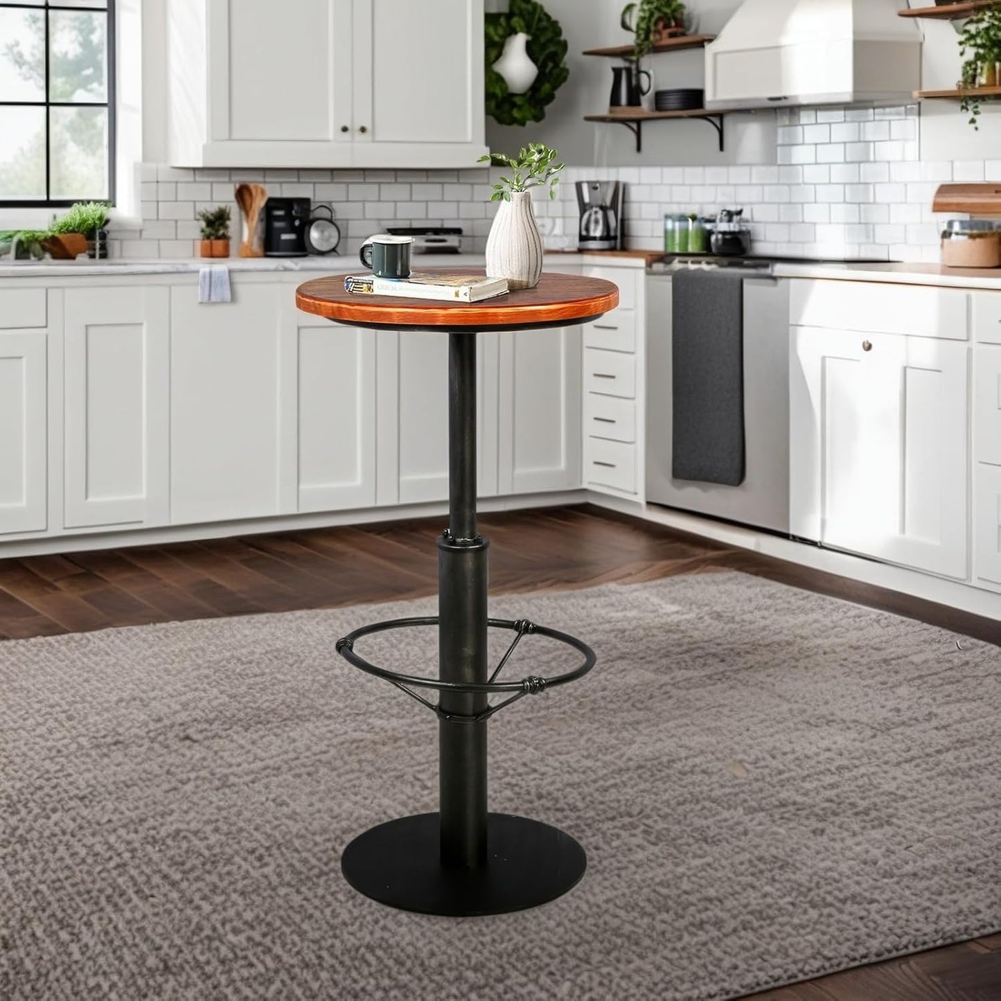Vintage Industrial Bar Table 42" H, Round Wooden Top Metal Bar Standing Pub Table Kitchen Dining Coffee Bistro Table