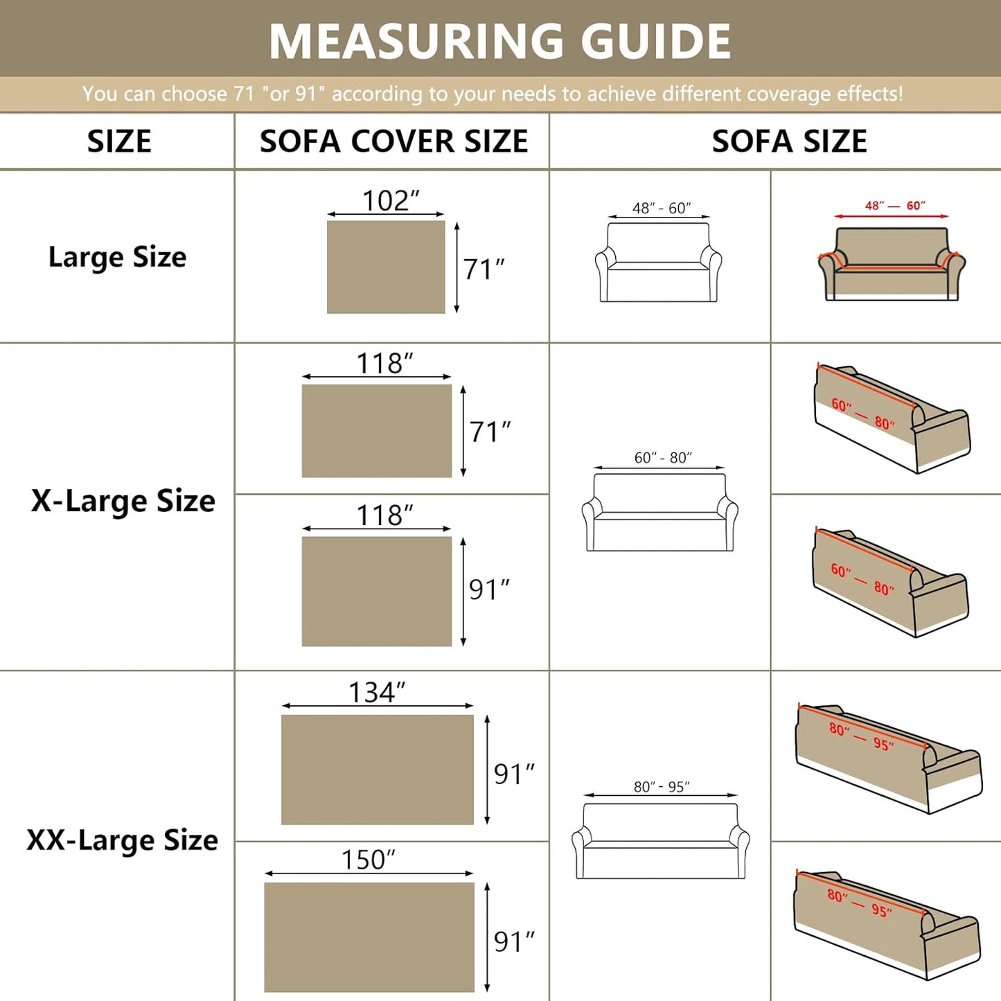 MYSKY HOME Couch Cover for Pets, Beige Couch Covers for 2 Cushion Couch Sofa, Sofa Slipcover Sectional L Shape Chenille Covers for Pets, Throw Couch for Dogs, Kids,71" X118"