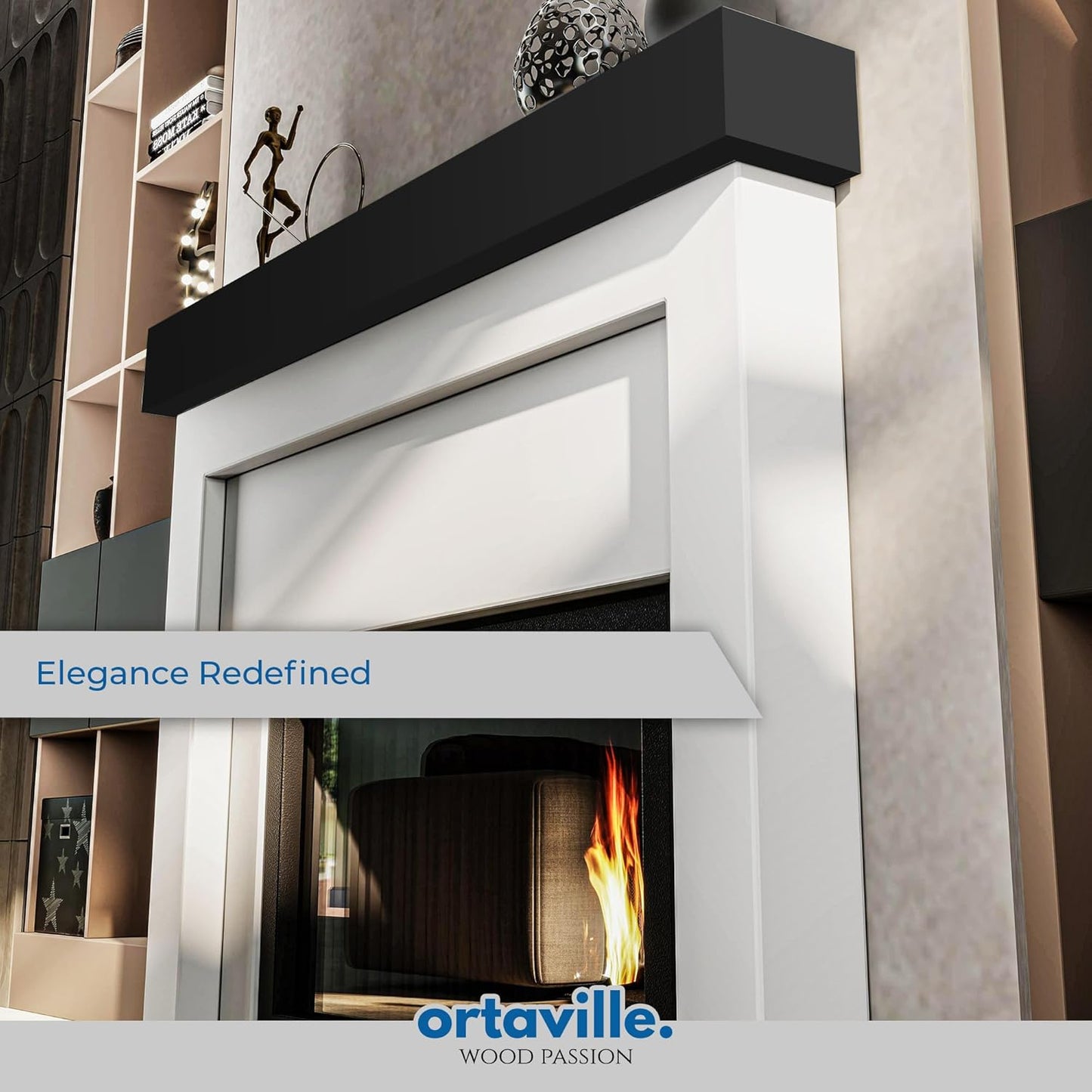 60" Floating Mantel Shelf - Modern White Fireplace Mantel with Matte Lacquer Finish for Living Room Elegance (60", Black)