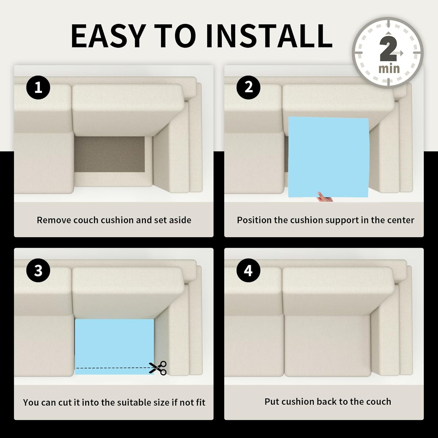 Tromlycs Couch Cushion Support for Sagging Sofa Support Seat Under Cushion 22x22 inch Sag Repair Furniture Blue, Set of 3