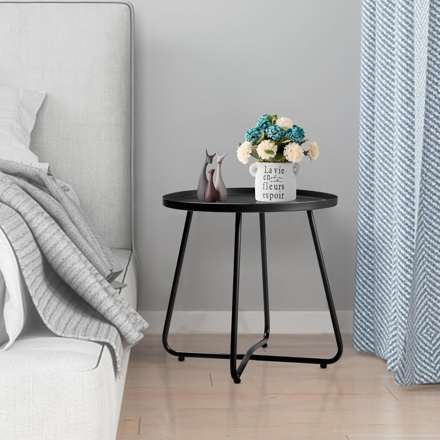 Dia.17.7ins Steel Round Coffee Table, Steel Tray Table, Side Table, Outdoor and Indoor Use, Weather Resisitant, Patio, Balcony, Garden, Backyard (Black)