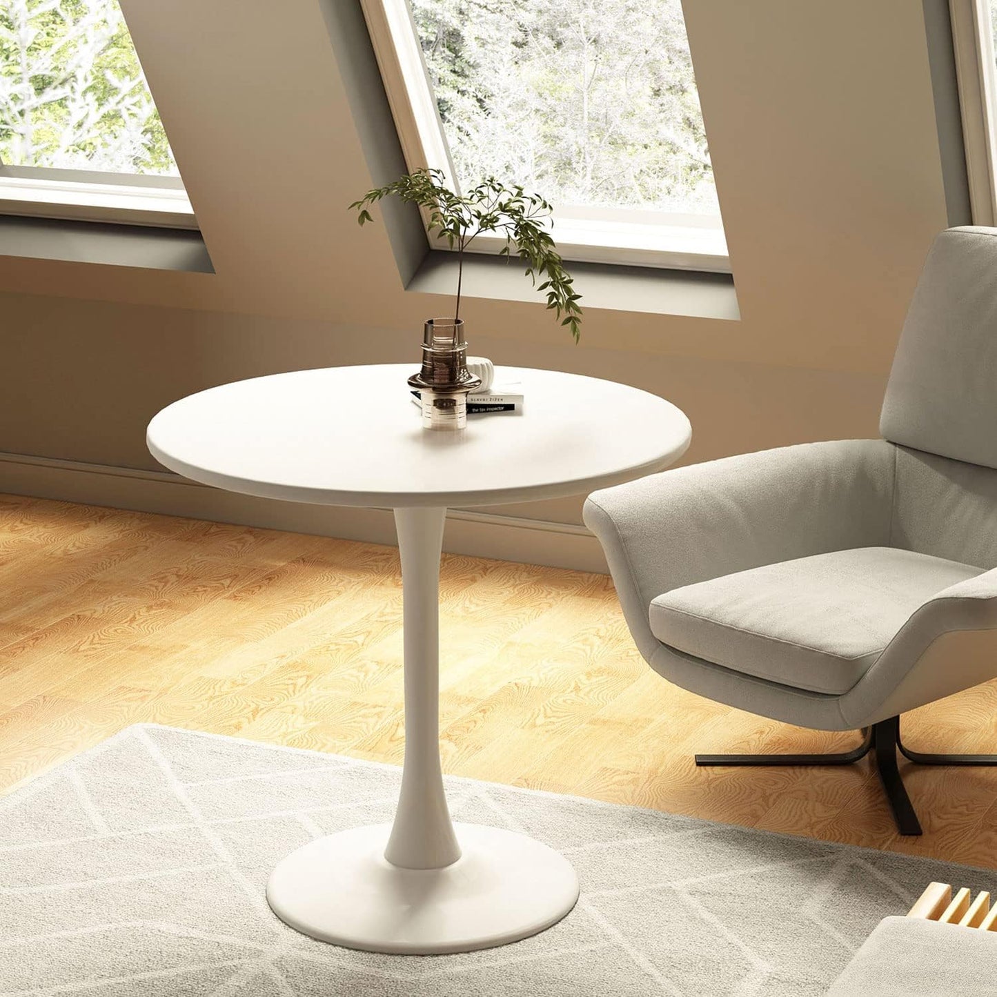 White Round Table Modern Tulip Dining Table White Round Kitchen Table Mid Century Coffee Table for Living Room, 31.5 inch