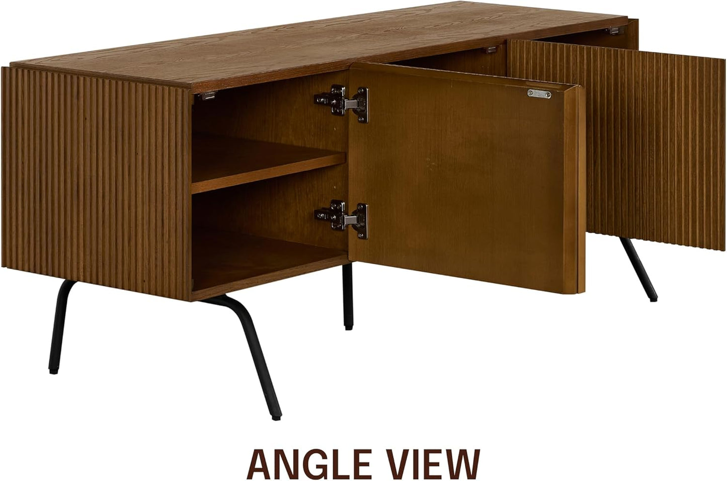 NTC Veil TV Stand with 3 Doors for TVs up to 60’’, Media Console with Vertical Groove Design and Metal Legs, Modern Entertainment Center for Living Room and Bedroom, Effortless Assembly, Rustic Oak