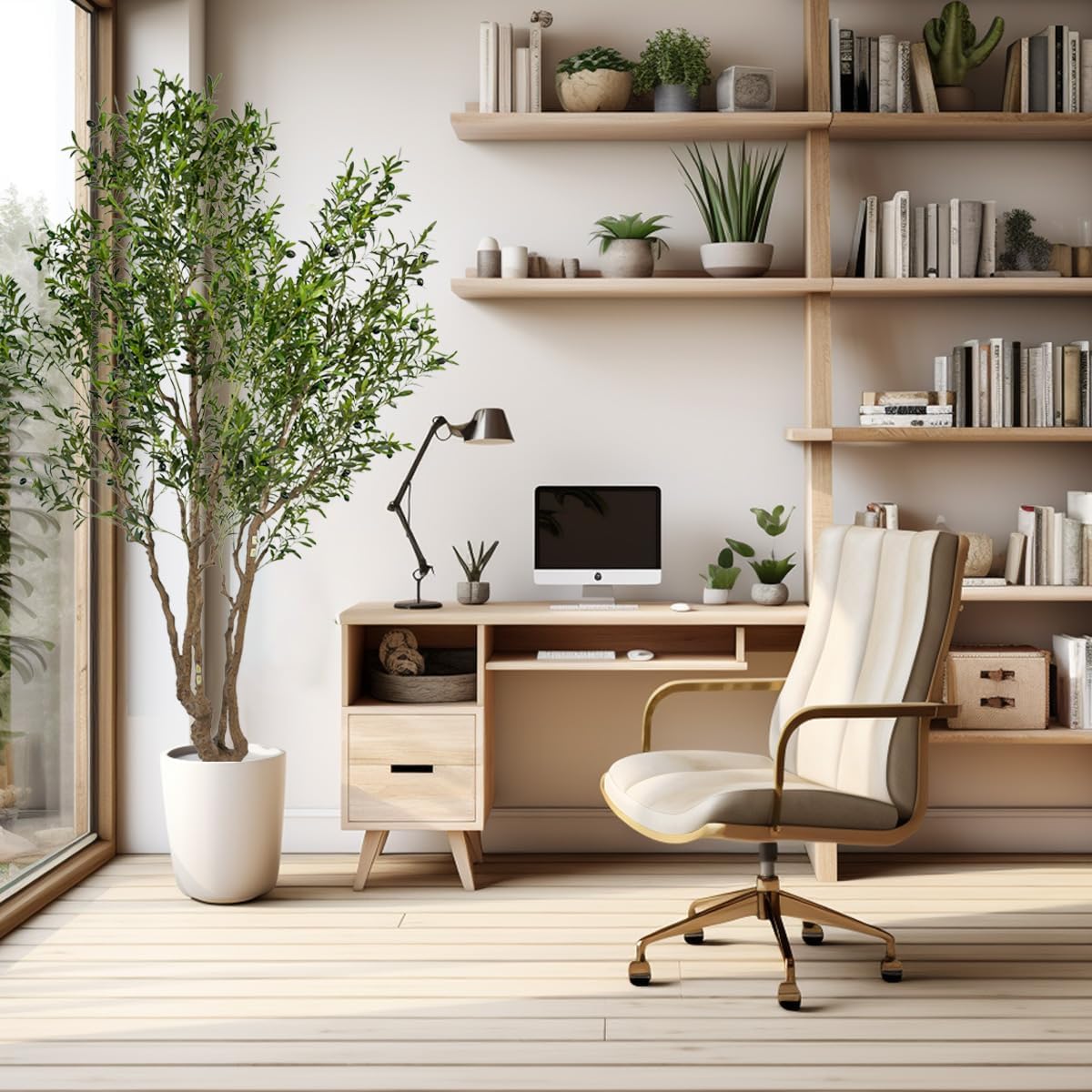 Artificial Olive Tree - 9ft Tall Fake Olive Plant in Pot - Faux Silk Tree for Indoor