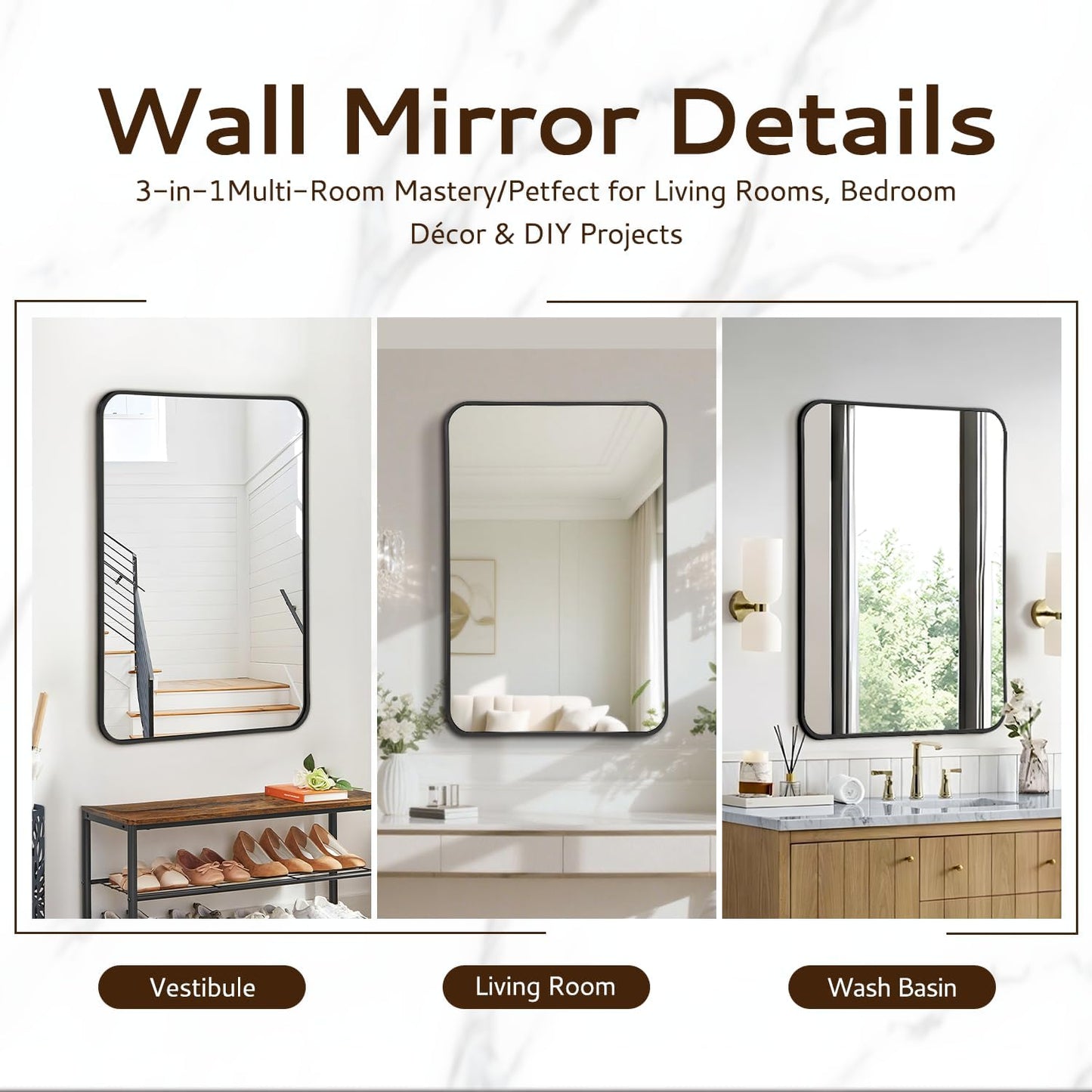 20x28 Rounded Rectangle Bathroom Mirrors for Over Sink, Black Vanity Mirror with Metal Frame Wall Mounted, Modern Farmhouse Mirror for Restroom, Bedroom, Entryway Decor