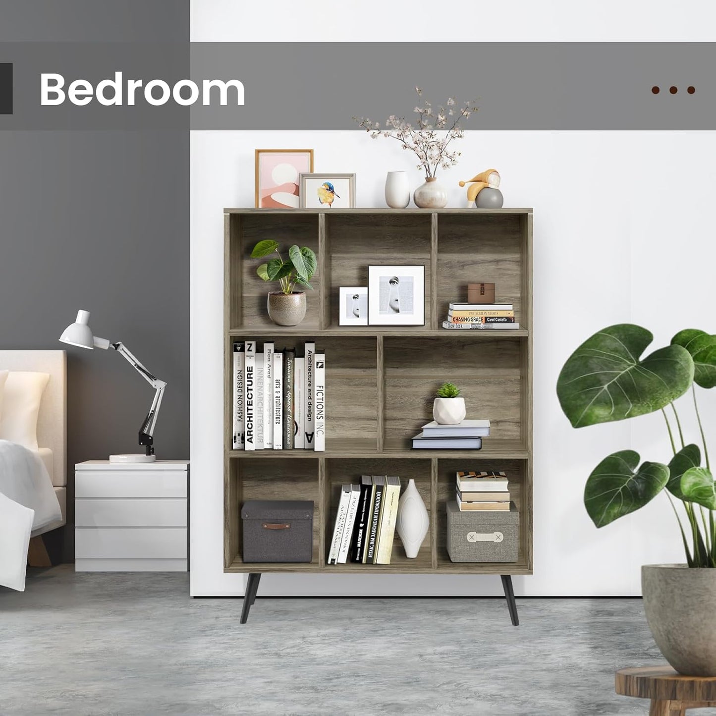 Bookshelf, 3-Tier 8 Cube Open Wooden Book Shelf with Legs, Floor Standing Office Bookcase, Wooden Bookcase for Office Furniture, Cubby Storage Organizer for Living Room/Bedroom