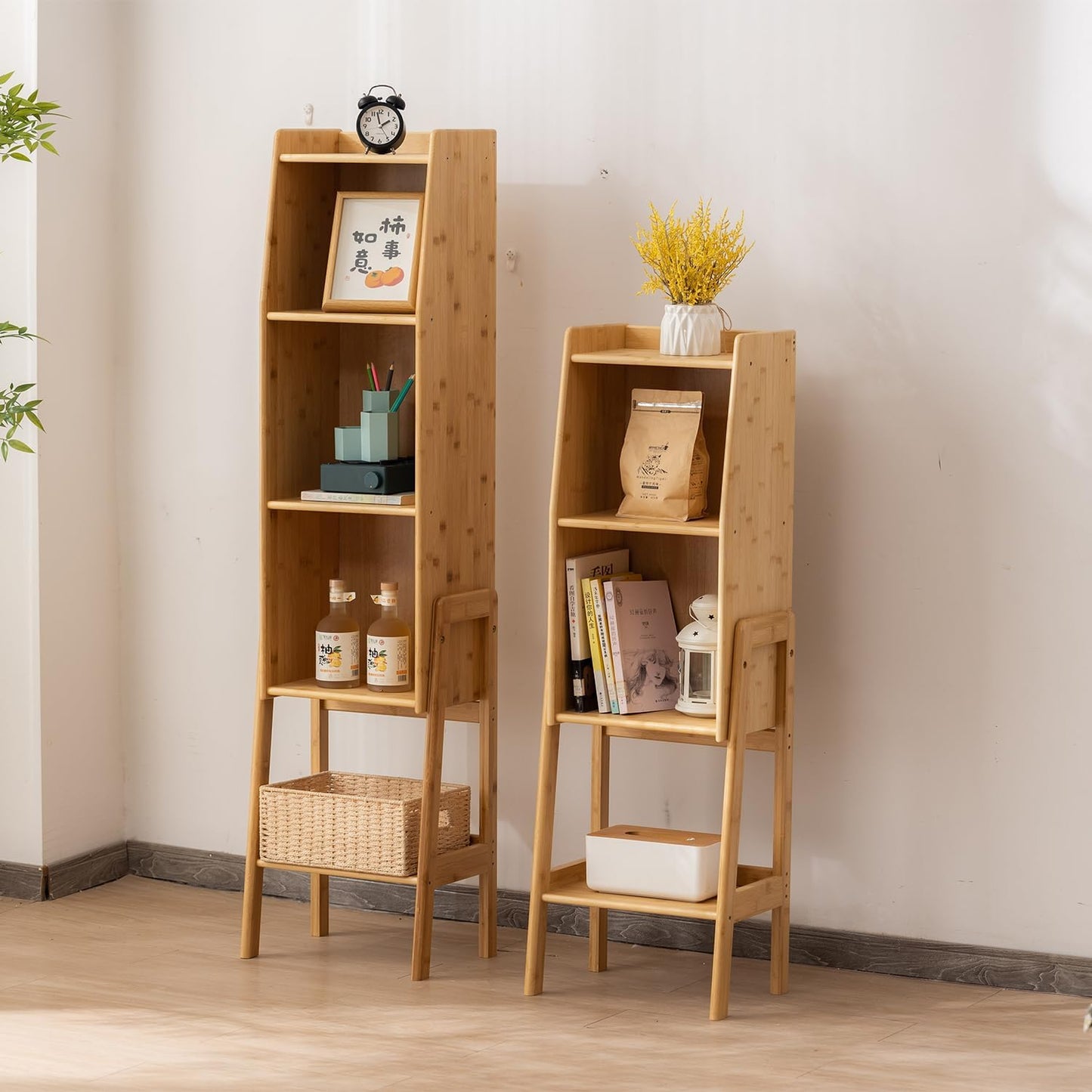 3-Tier Bamboo Bookshelf - Wood Bookcase Organizer with Open Shelves for Living Room & Home Office-Natural Medium