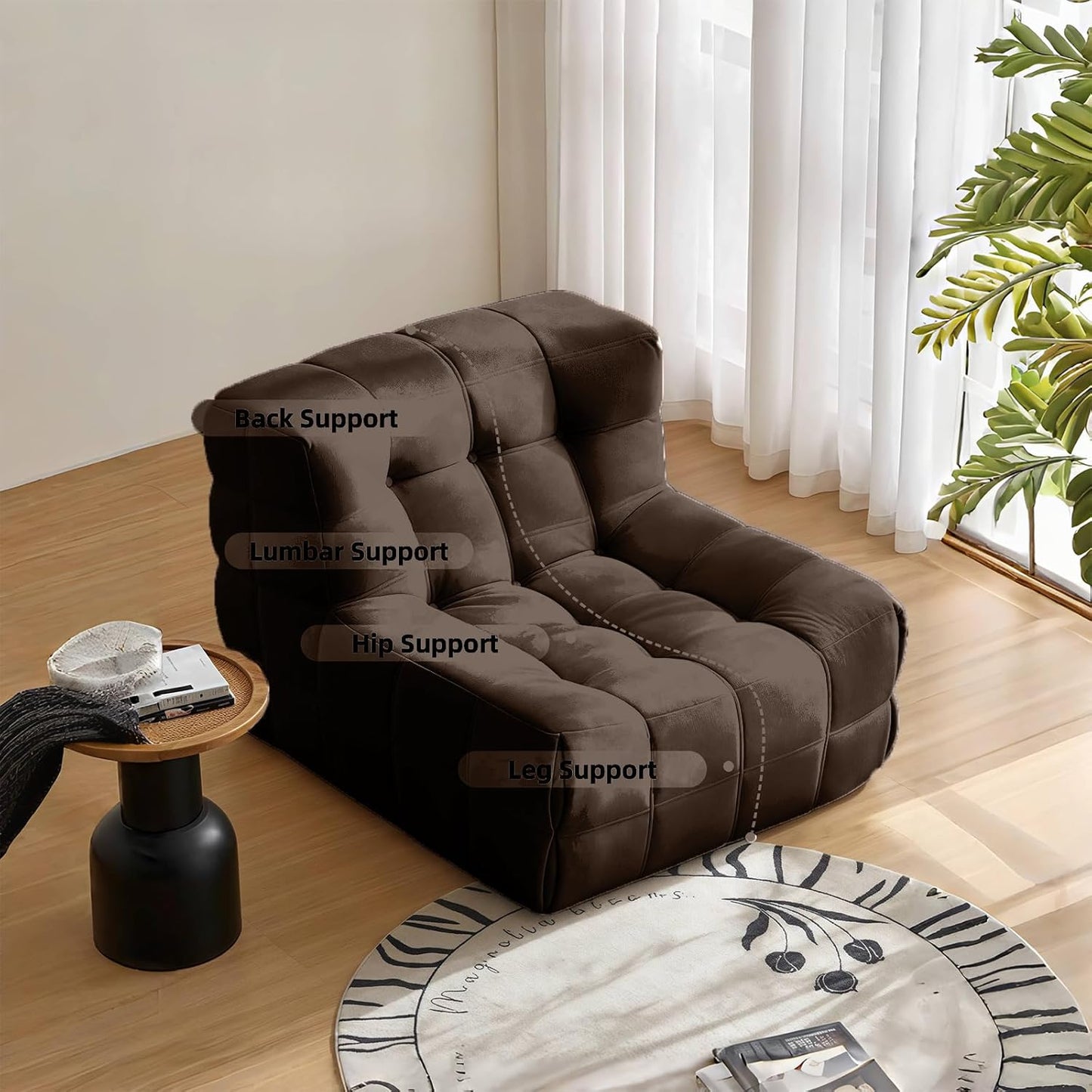 Bean Bag Chair - Memory Foam Bean Bag Chair for Adults, Comfy High-Resilience Single Sofa, Small Space Floor Chair, Chaise Lounge for Living Room, Bedroom (Dark Brown, Square)