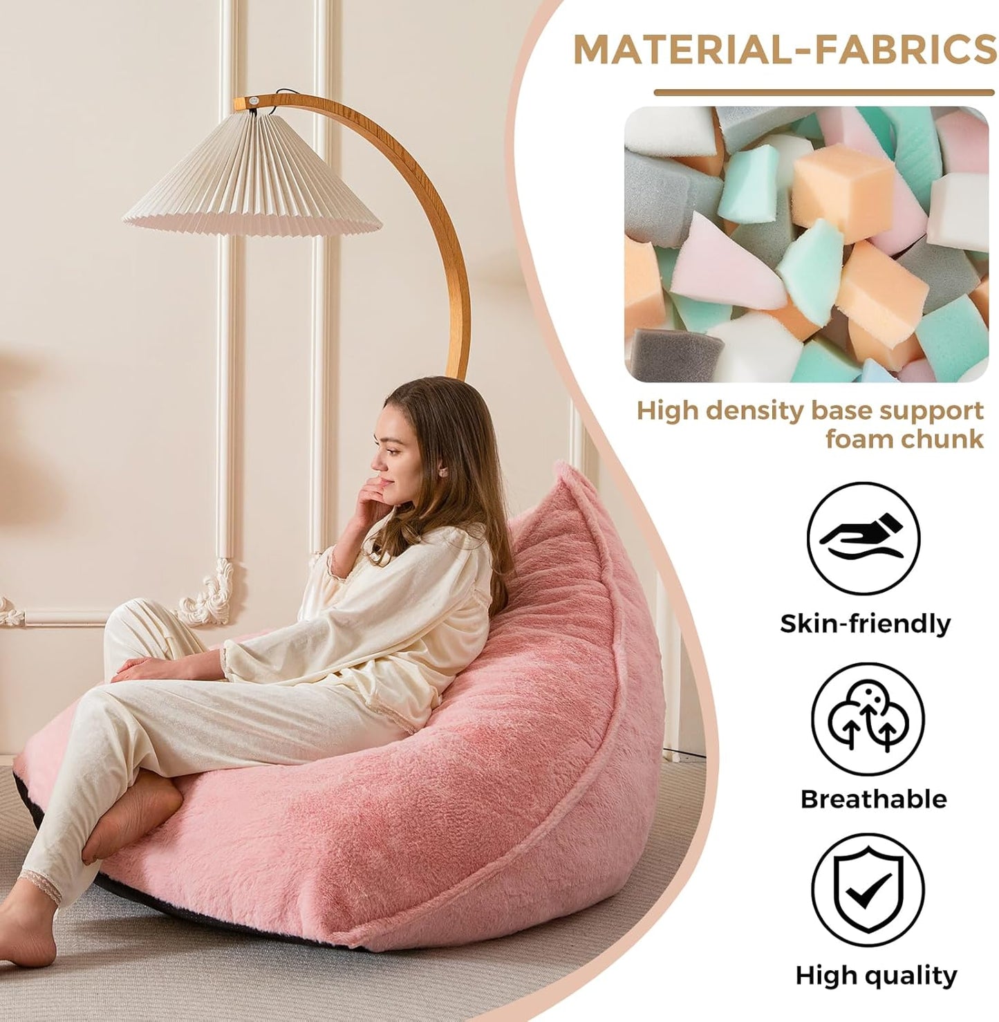 BYBYME Bean Bag Chairs Sherpa Lazy Sofa, Giant Beanbag Chairs for Adults, Teenagers with Stuffed High Density Foam Filling, Comfy Chair for Living Room, Bedroom