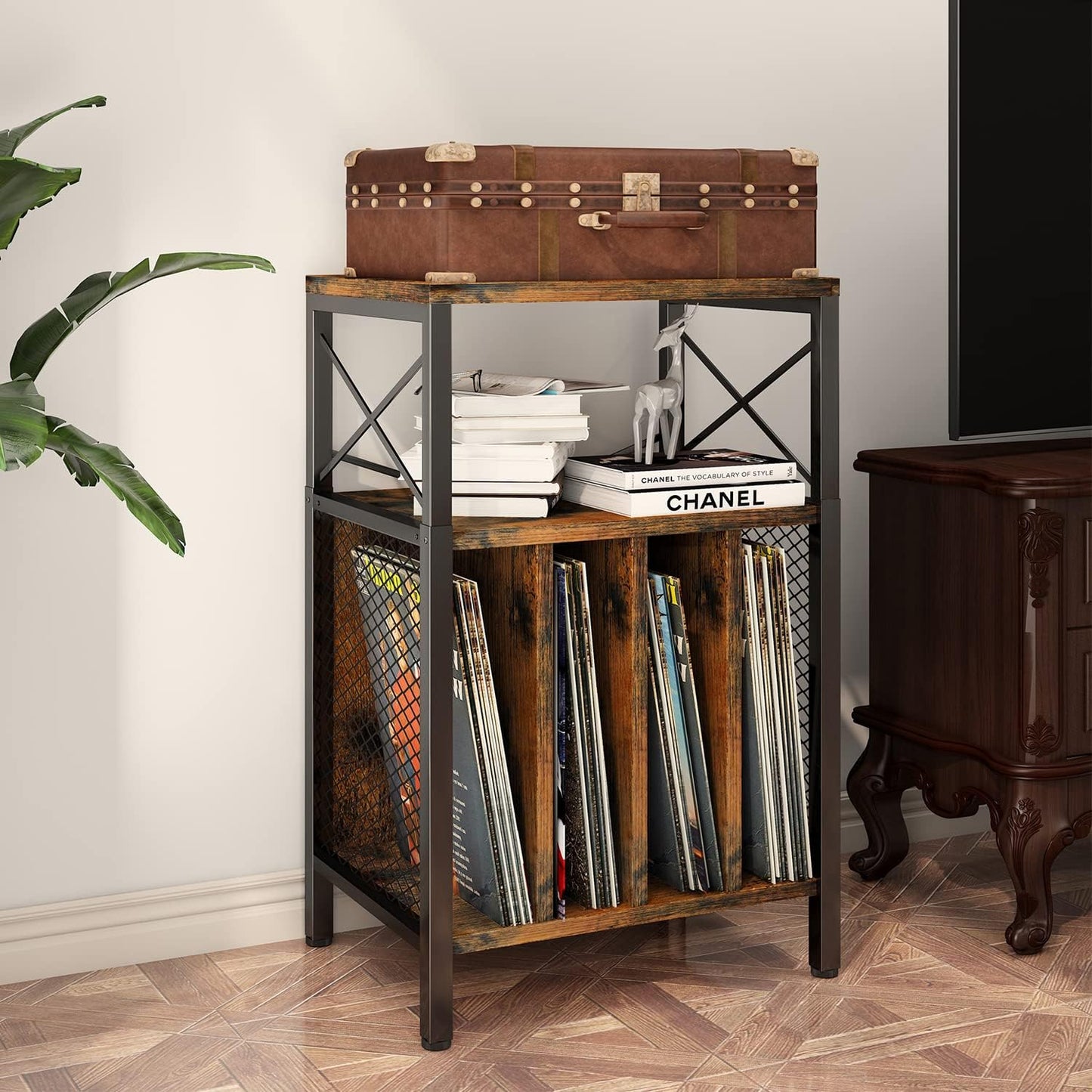 3-Tier Record Player Stand, Vinyl Record Storage Turntables for Vinyl Records, Record Player Table Holds Up to 200 Albums, Mid-Century Turntable Stand for Living Room, Bedroom, Office