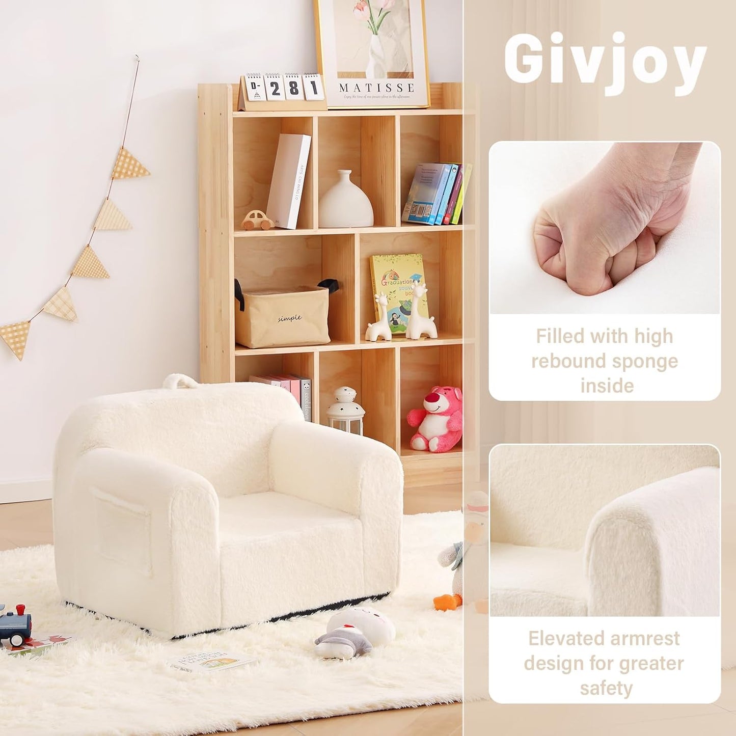 Toddler Chair Plush Couch, Comfy Kids Sofa Lounger for Bedroom, Convertible Couch for Girls & Boys, Reading Chair