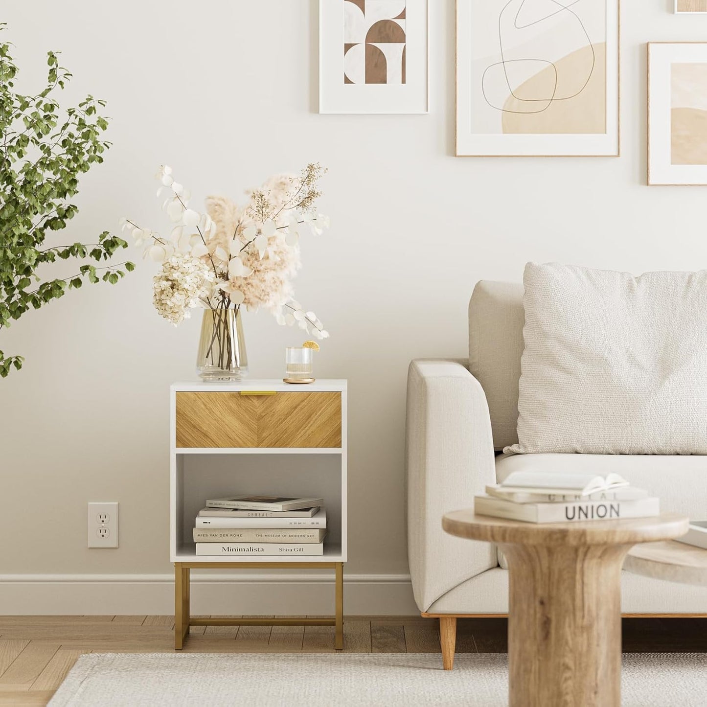 Masupu Extra Large Nightstand,Boho Night Stand Modern Farmhouse Wood Bedside Table with Storage Drawer,Side End Table for Bedroom,Living Room,Office White