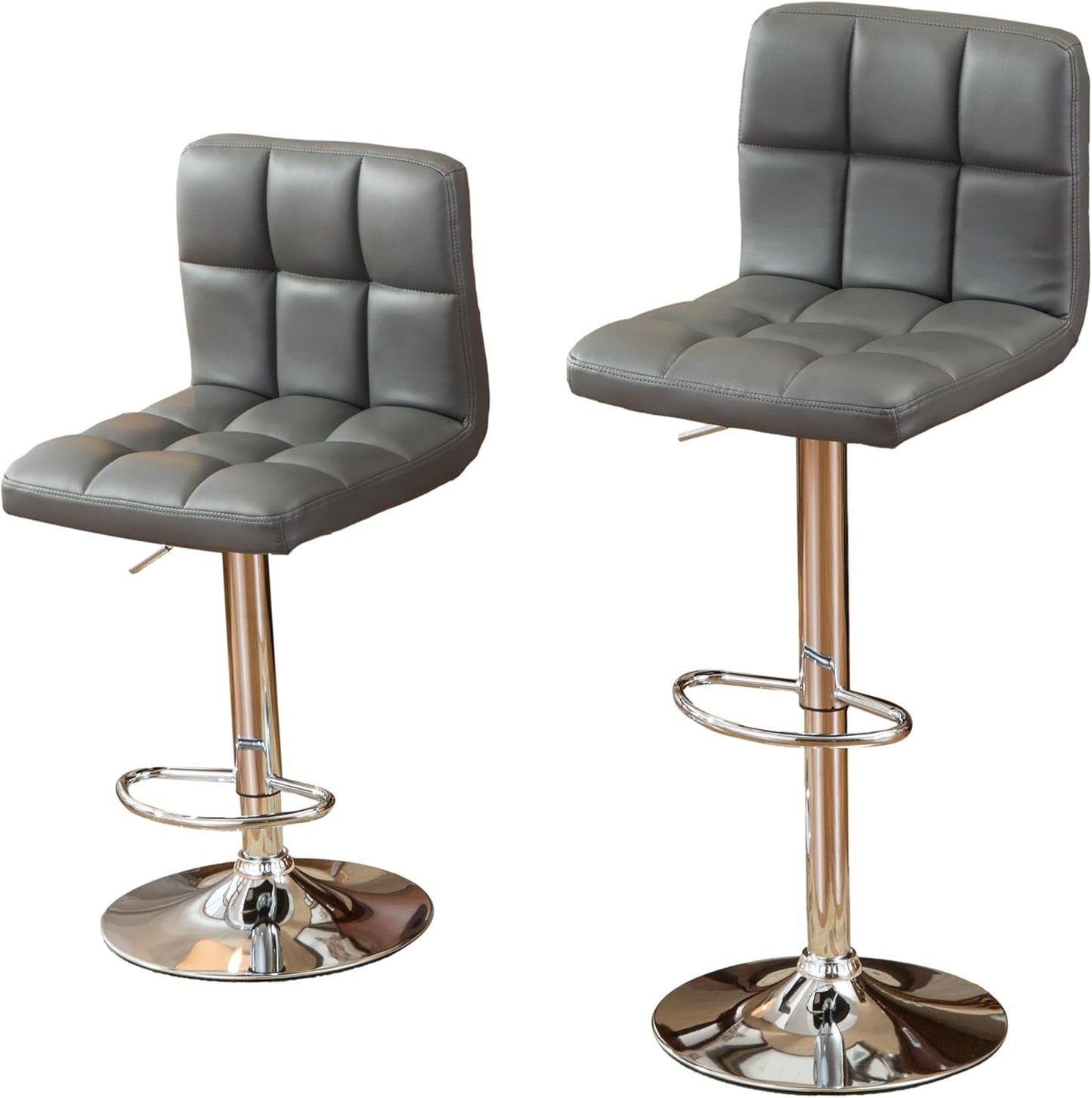 Roundhill Furniture Swivel Leather Adjustable Hydraulic Bar Stool, Set of 2, Gray
