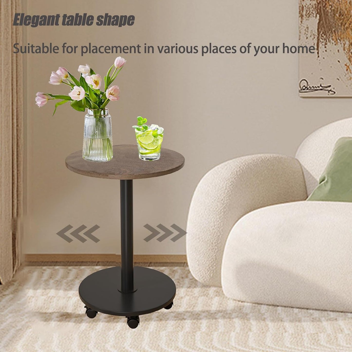 Pedestal with Wheels TV Tray Table, Rotating Couch Tables That Slide Under, Small Side Table for Living Room and Bedroom Sofas, Beds, Mini Coffee Tables, (H) 22.4 *(W) 11.8 (Assembly Required)