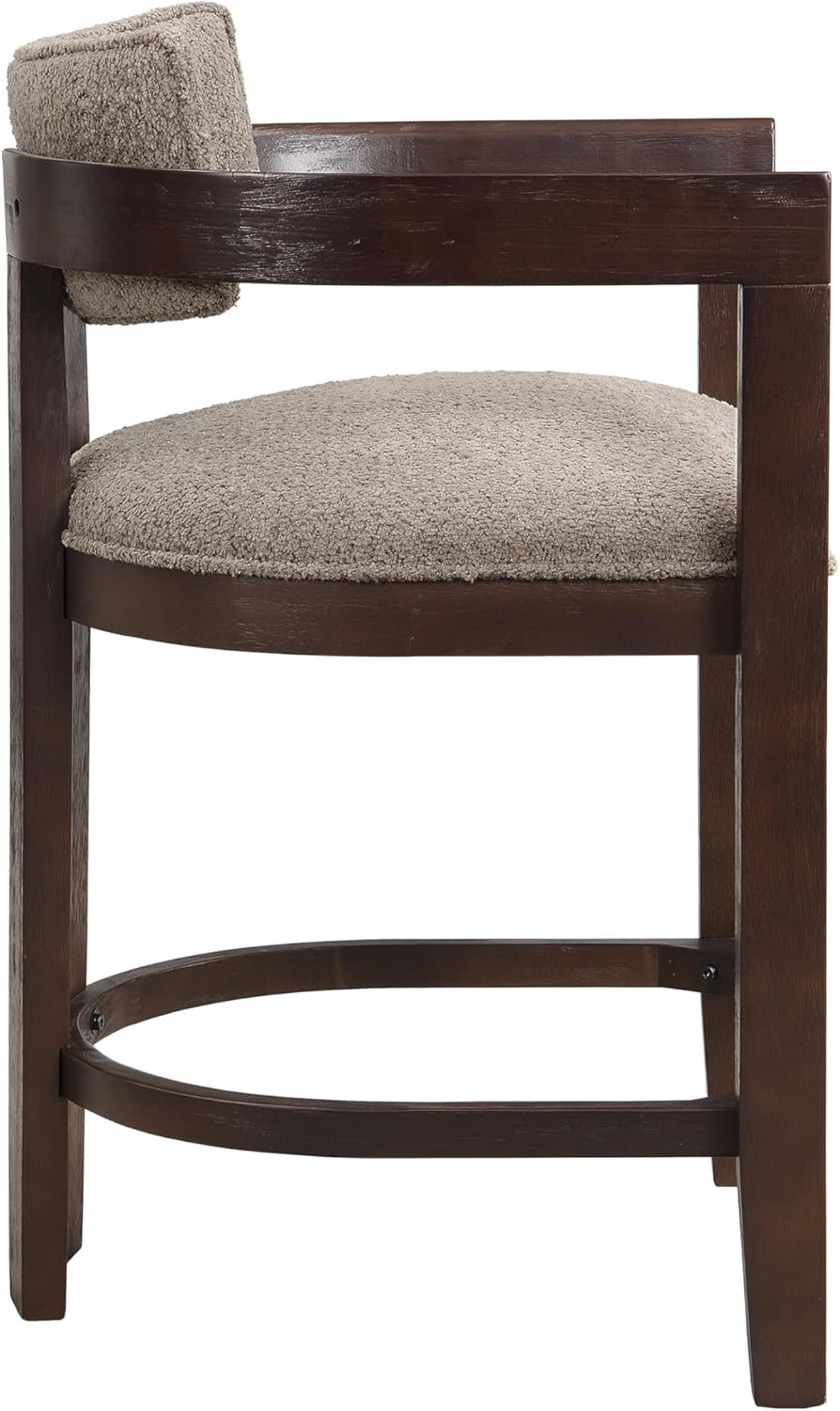 Christopher Knight Home Set of 2 Ryland Modern 26" Counter Height Bar Stools, Fabric Upholstered Counter Stools,Wooden Kitchen Island Armchair with Footrest, Round Backrest, Soft Seating, Espresso