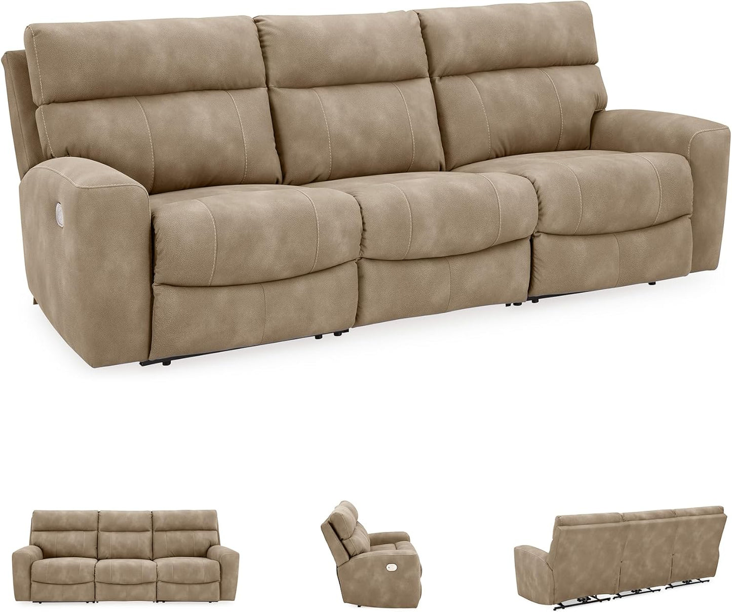 Signature Design by Ashley Next-Gen DuraPella Contemporary Faux Leather Modular Wall Hugger 3-Piece Power Reclining Sectional Sofa with Adjustable Headrest and USB Ports, Light Brown