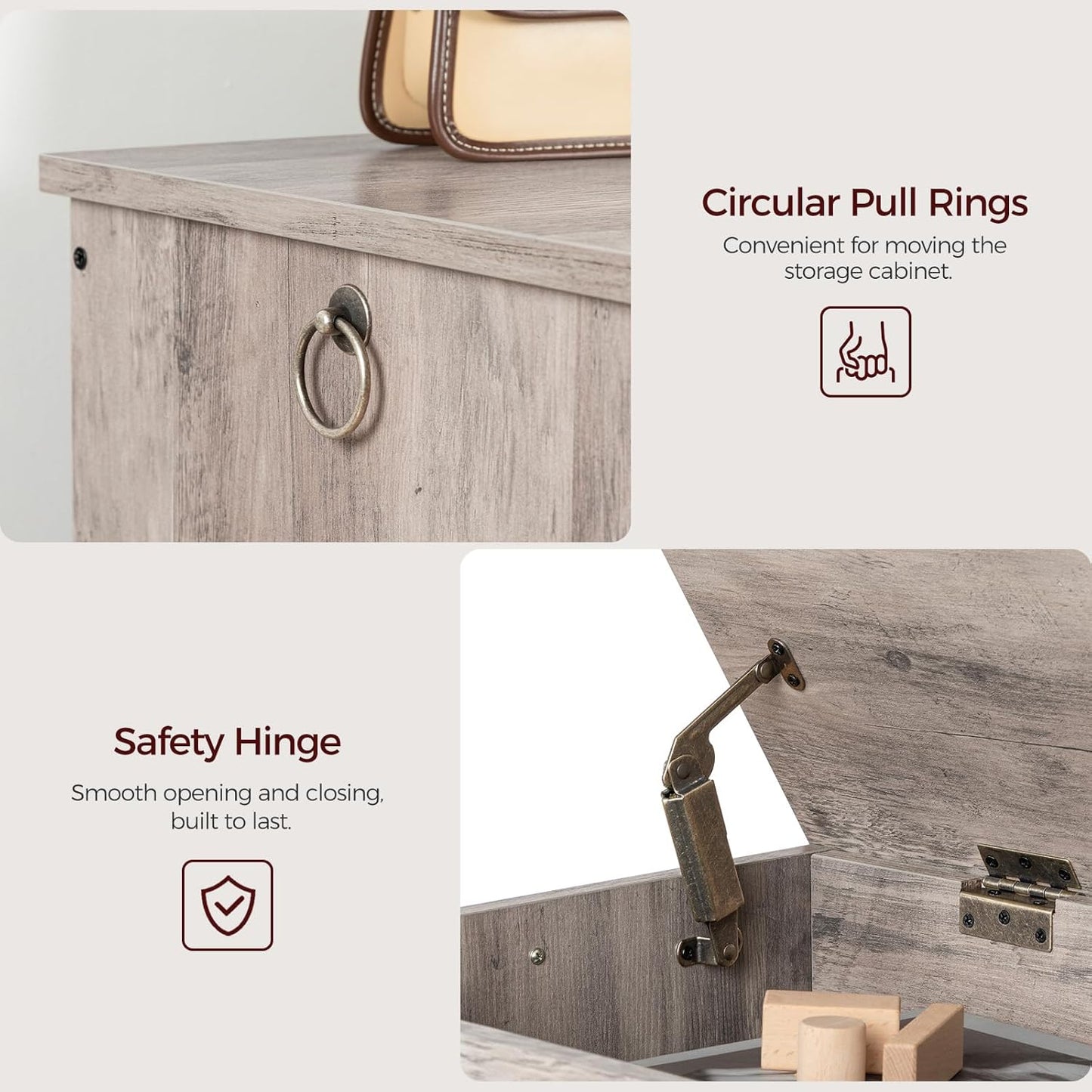 47.2" Toy Chest, Sturdy Entryway Storage Chest with Safety Hinges, Retro Toy Box, Wooden Look Accent Furniture for Living Room, Bedroom, Greige SCGY48801N1