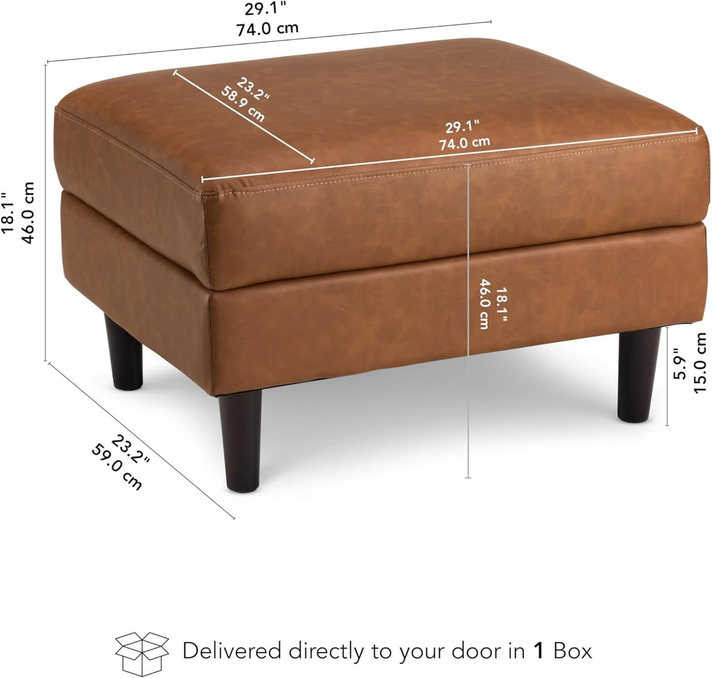 Bush Home Storage Ottoman with Tray, Living Room Furniture, Max Collection, Buffed Camel Vegan Leather