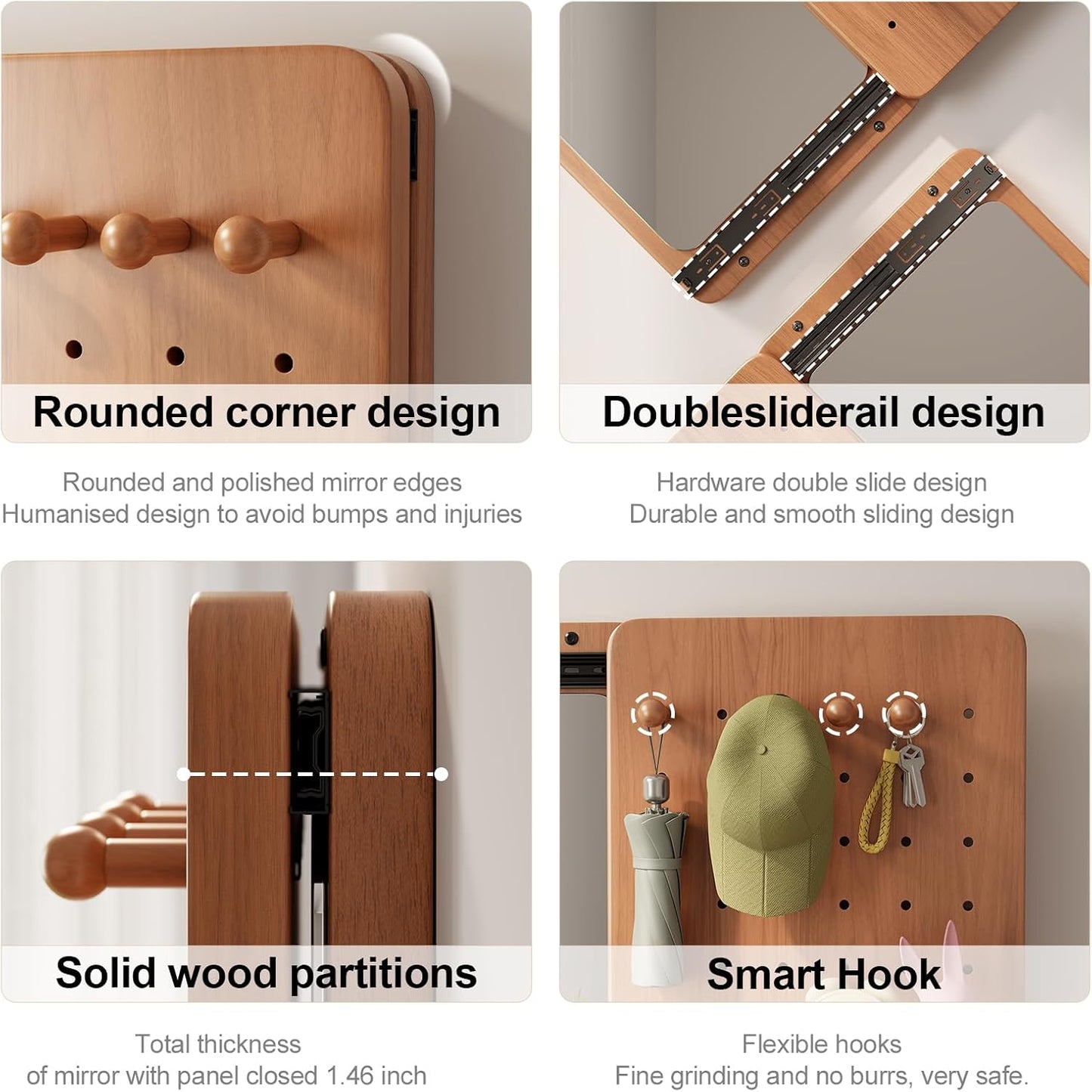 KungFuWood Full Length Mirror with Shelf and Hooks,Entry Way Mirrors for Wall,Wall Mirror with Shelf,Wall Mirror with Storage Multifunctional Design Panel,Living Room