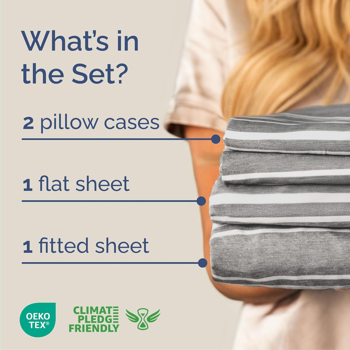 Cal King Size 4 Piece Sheet Set - Comfy Breathable & Cooling Bed Sheets Set - Hotel Luxury Bedding for Women, Men, Kids, Teens, Boys & Girls - Deep Pockets & Wrinkle Free - Oeko-Tex - Grey Stripes 3