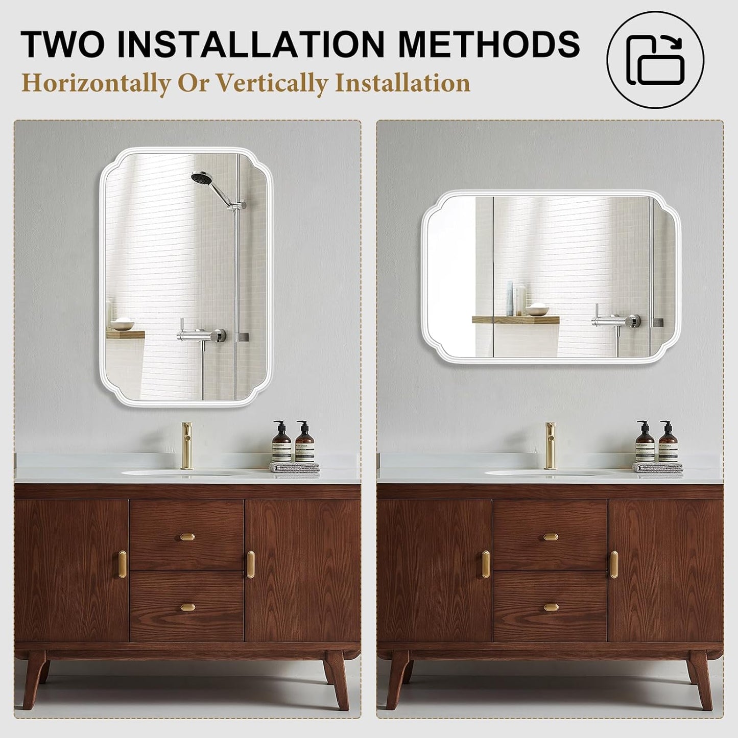 White Bathroom Mirror for Over Sink 24×36 Inch - Multi-Size Durable Iron Frame, Shatterproof Glass, Versatile for Bathroom/Bedroom/Living Room Decor (Horizontal or Vertical Mount)