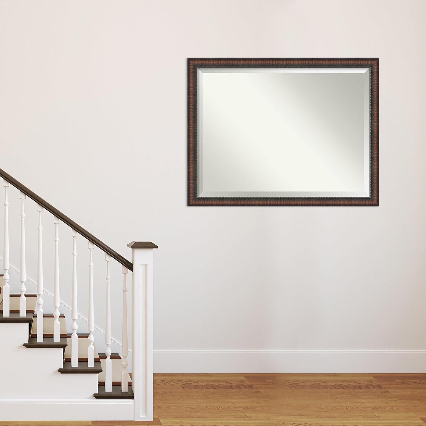 Amanti Art Brown Wall Mirror 34x44 Caleb Brown Rectangle Bathroom Mirror for Wall Decor Living Room, X-Large Rustic Farmhouse Frame, Hangs Horizonally and Vertically, Bathroom Decor, Beveled Edge