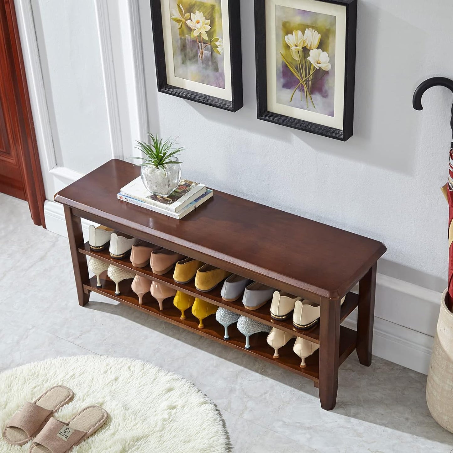 LEILISI Shoe Bench, Solid Wood Shoe Rack Bench Simple Style Shoe Storage Bench for Entryway Hallway Living Room and Corridor (39.4")