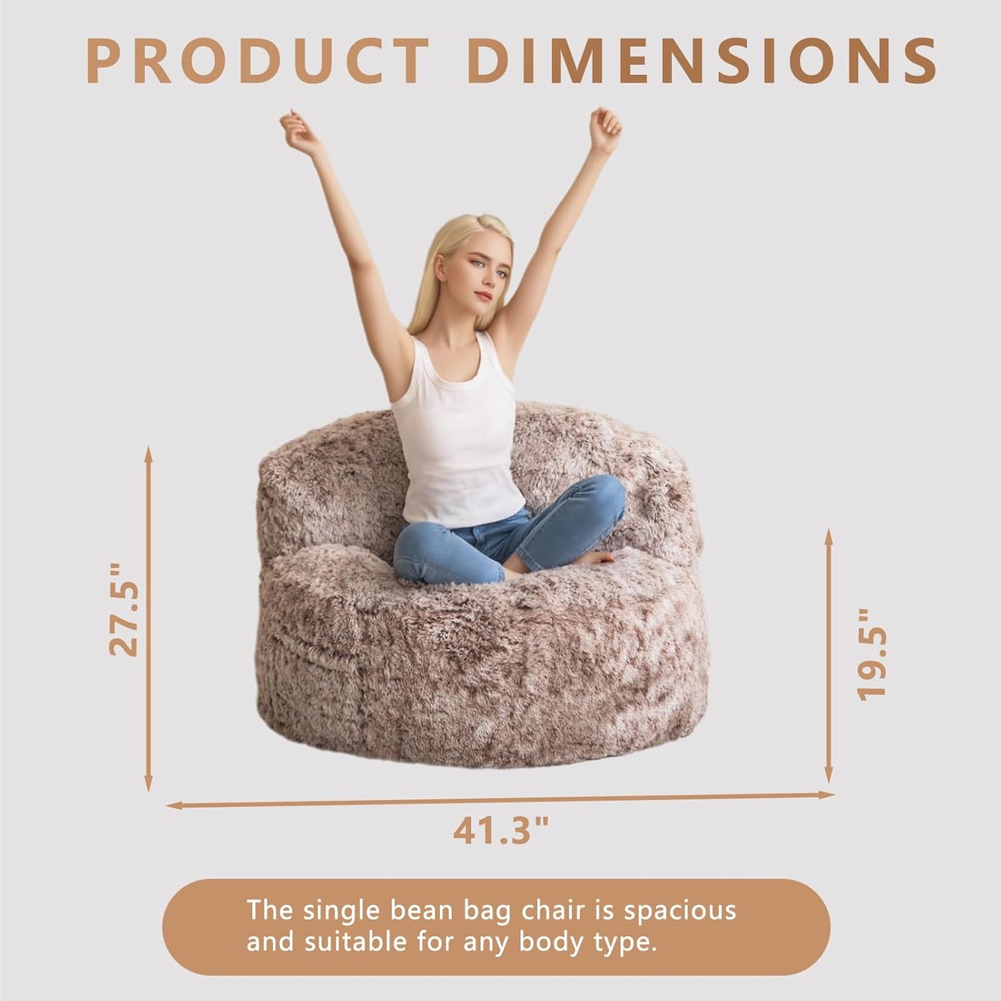 BYBYME Giant Bean Bag Chair, Faux Fur Bean Bag Couch with Filler Large Living Room Bean Bag Chairs for Adults, Big Lazy Sofa Accent Chair with Pocket Floor Chair